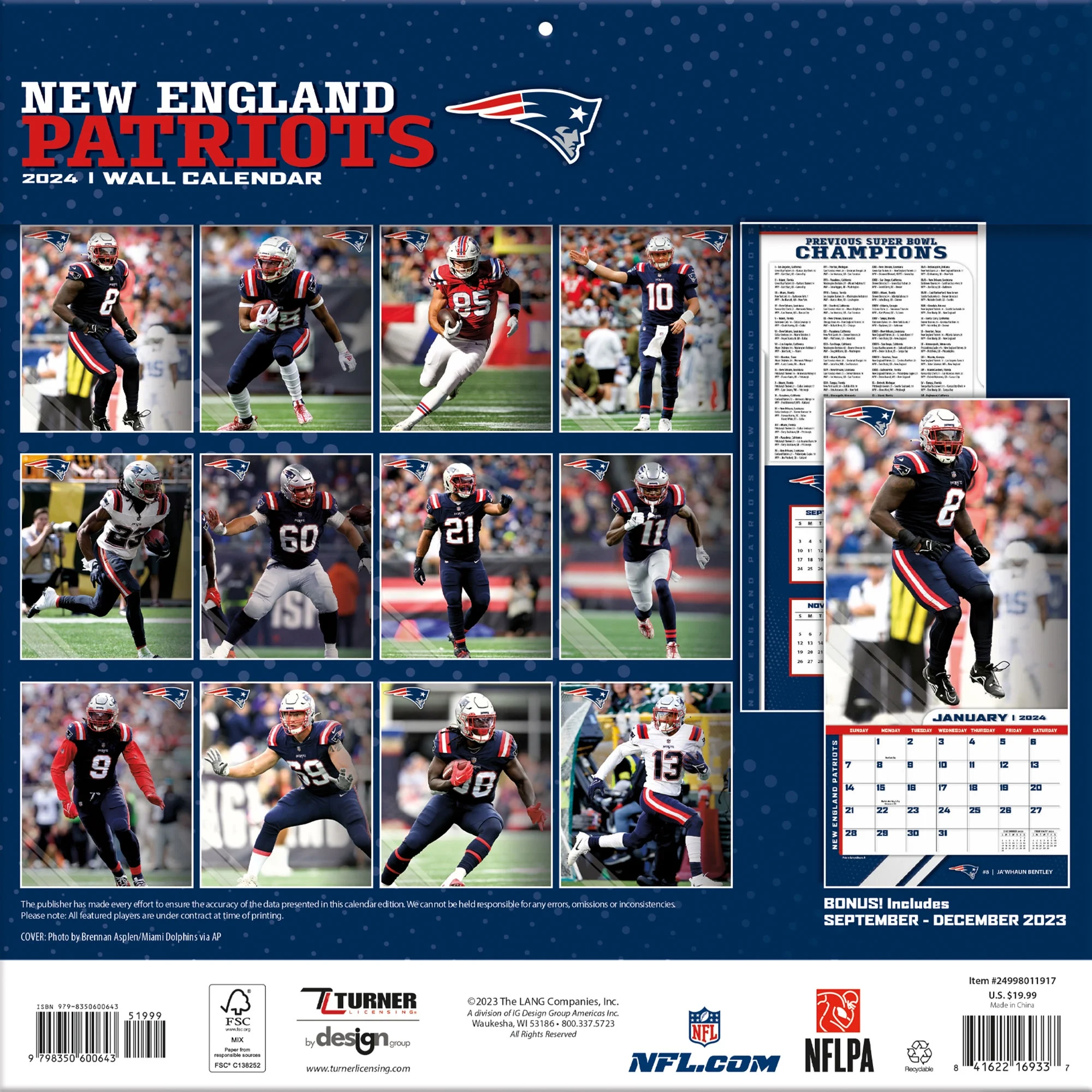 New England Patriots 2024 12×12 Team Wall Calendar (Other)