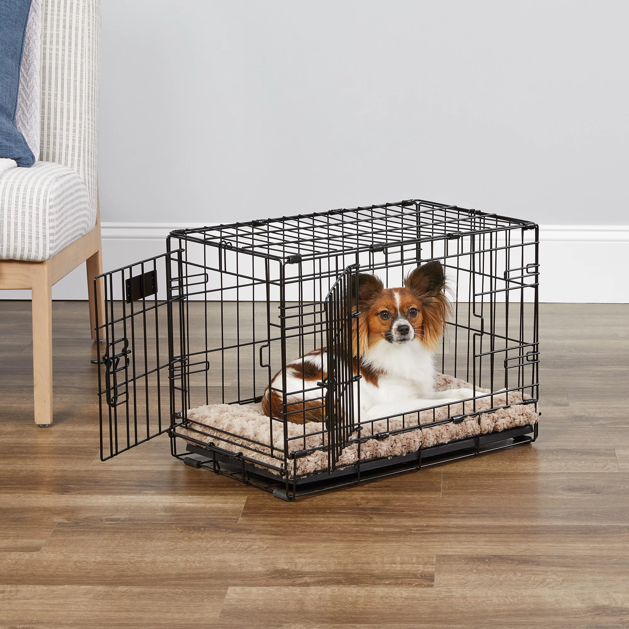 Medium Dog Crate | MidWest iCrate 30″ Double Door Folding Metal Dog Crate | Divider Panel, Floor Protecting Feet & Dog Pan | 30L x 19W x 21H Inches, Medium Dog Breed