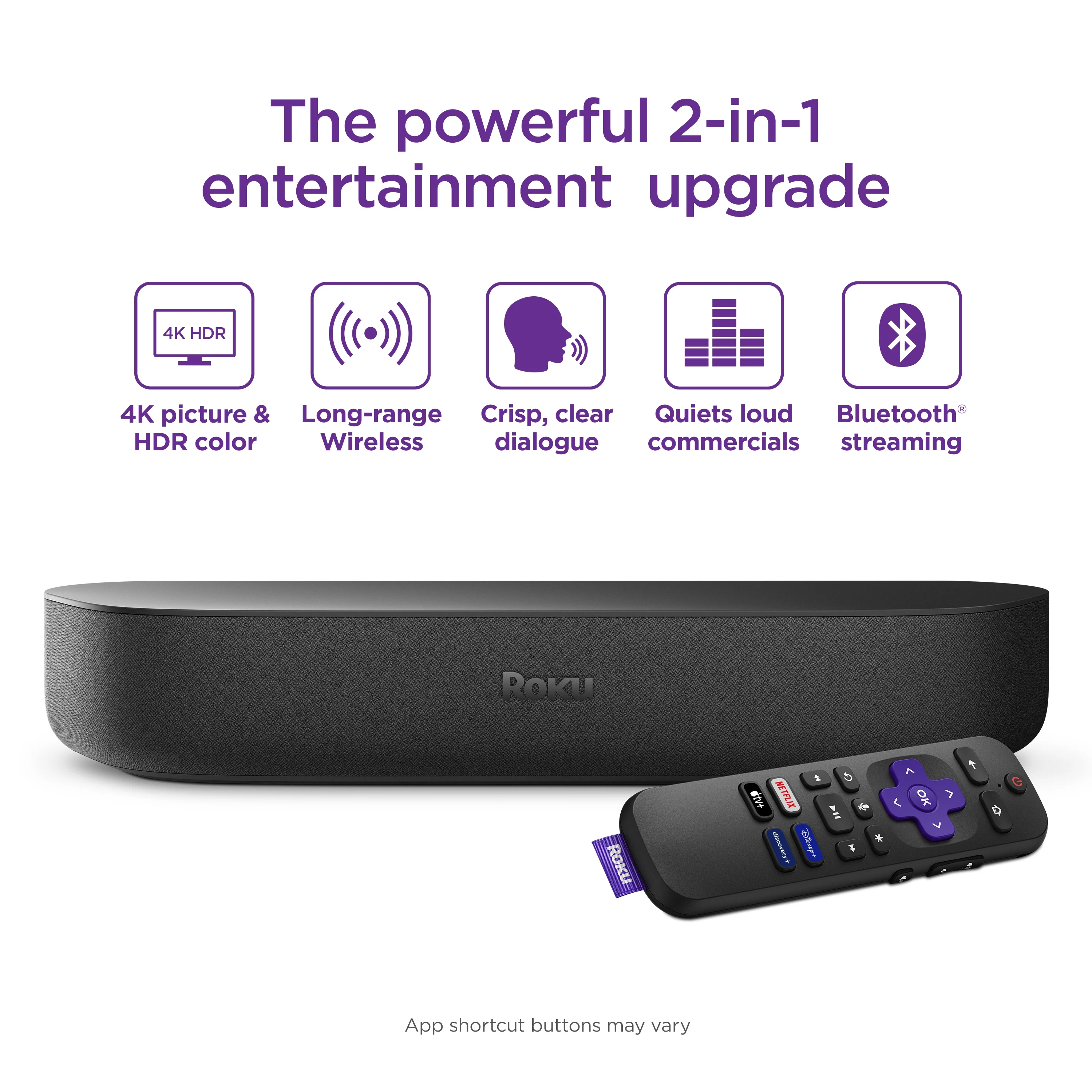 Roku Streambar | 4K/HD/HDR Streaming Media Player & Premium Audio, All In One, Includes Roku Voice Remote