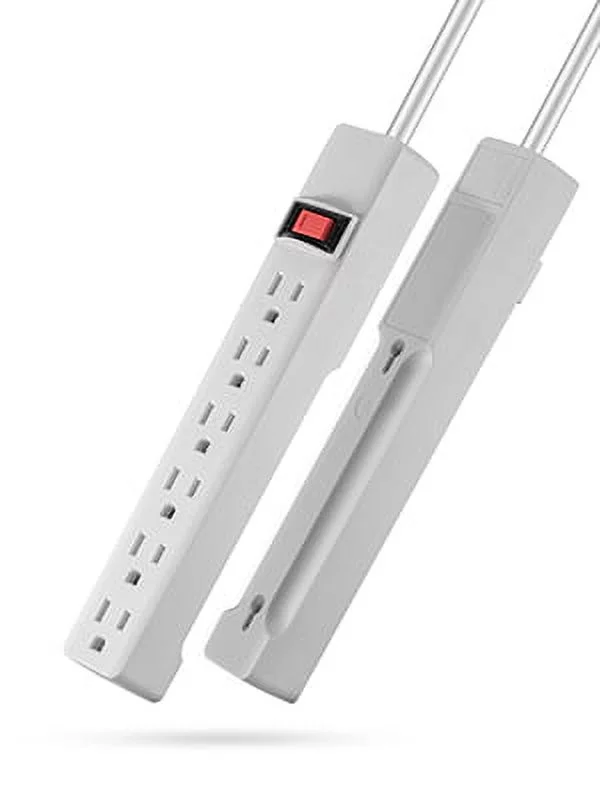 Hyper Tough 6 Outlet Power Strip with 2.5 ft Cord, White, Single Pack, 125V, 15A