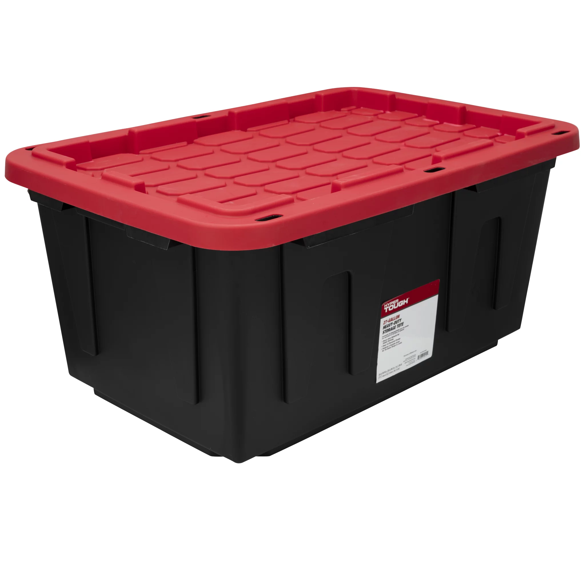 Hyper Tough 27 Gallon Snap Lid Plastic Storage Bin Container, Black with Red Lid