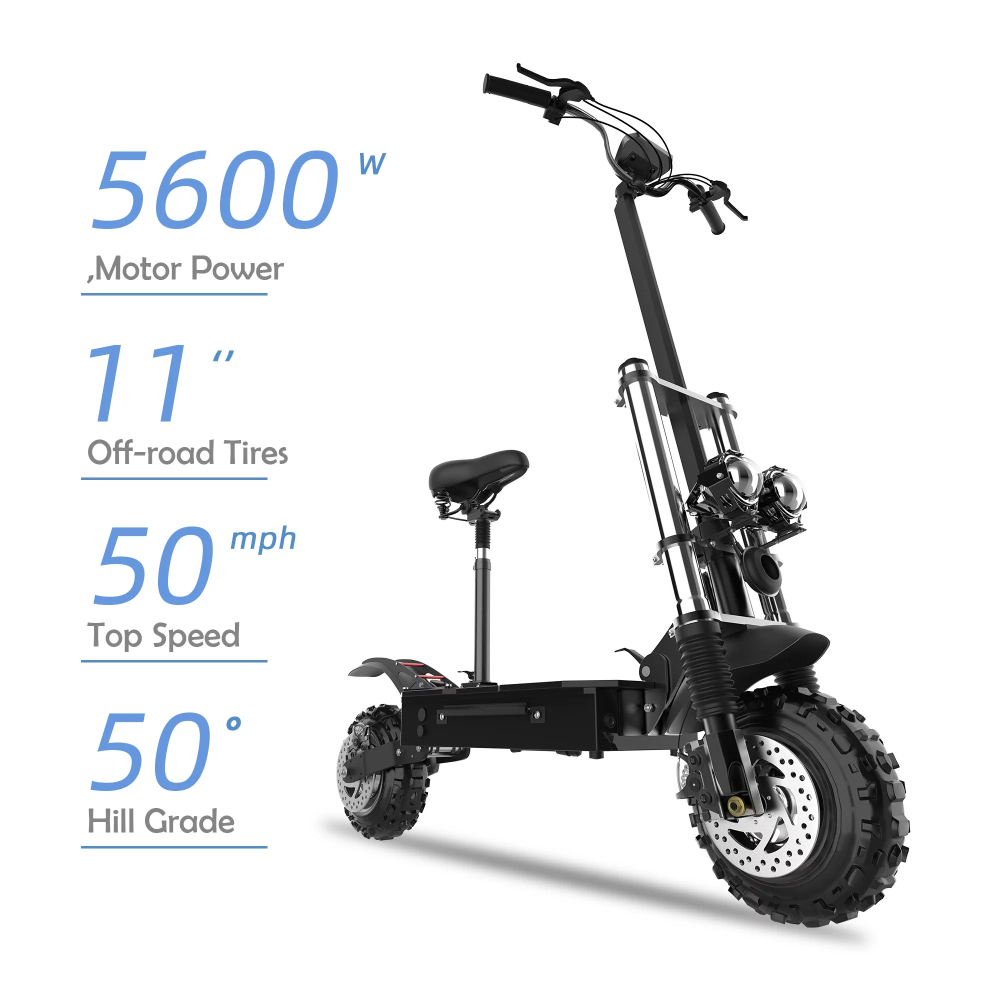 SMATEIGHT Electric Scooter with Seat, 11″ Off-road Tire, 5600W Motor up to 50 MPH Fast Speed