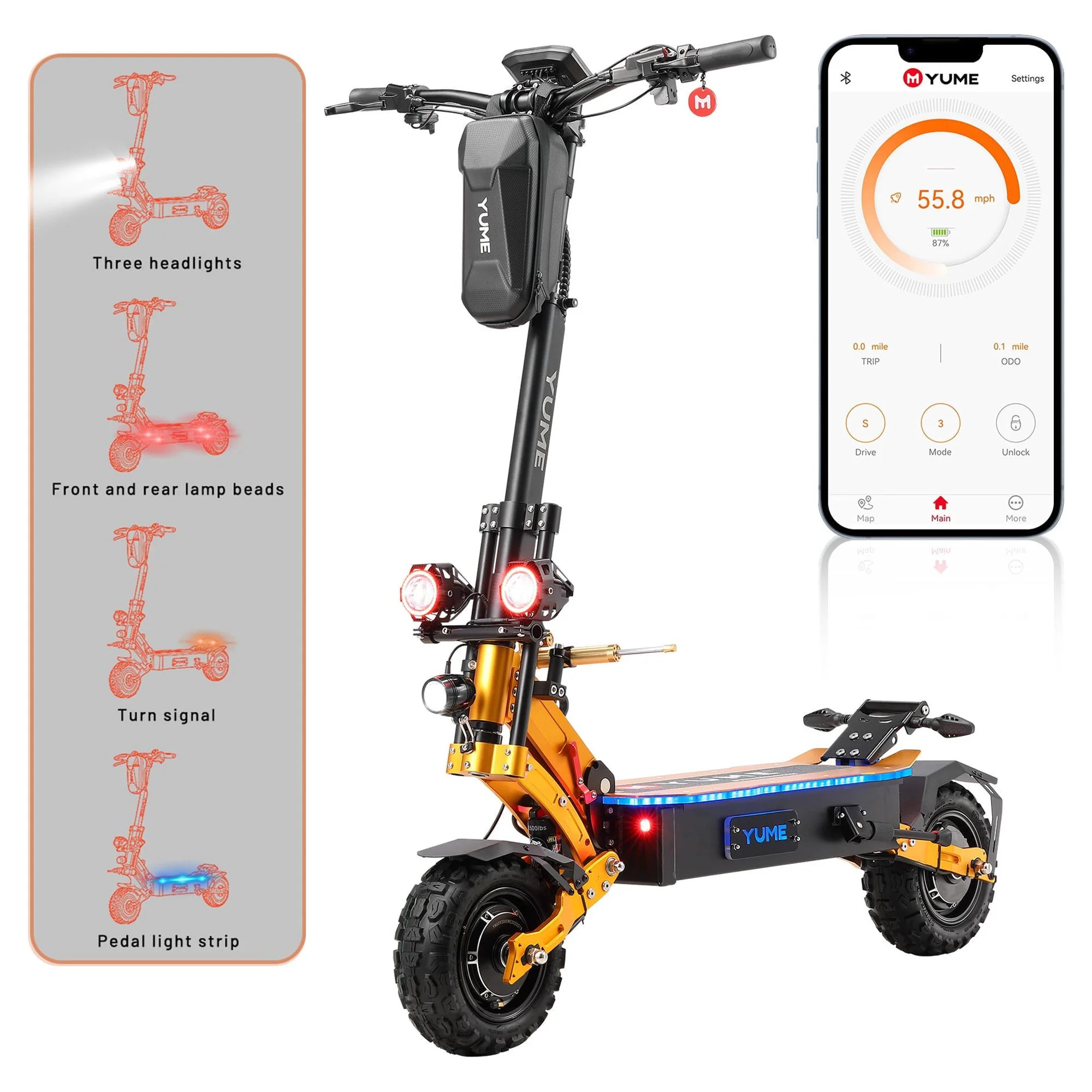 M YUME SCOOTER X11+ Dual Motors 60V 6000W Fastest Electric Scooter for Adults 11” Tire 60Miles Long Range