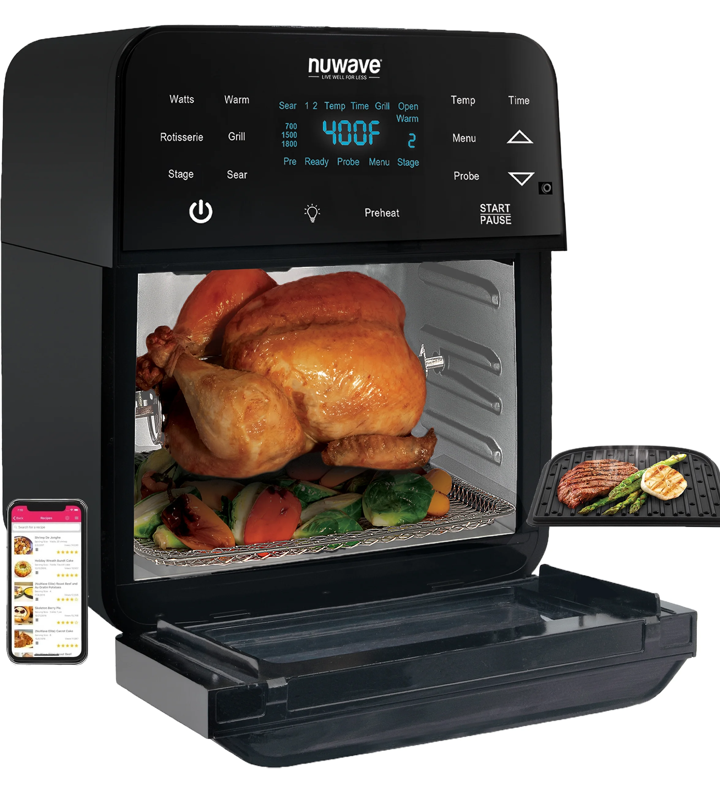 NuWave Brio 15.5-Quart Air Fryer Large Capacity Smart Oven, 1800W Convection Oven 50??F-425??F Temp Controls, 100 Presets & 50 Memory, Cooking