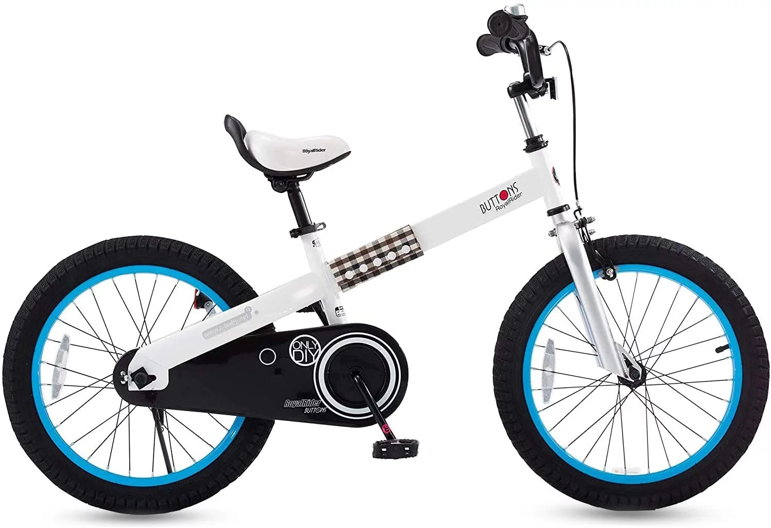 Royalbaby Buttons 18 In. Kid’s Bicycle White with Blue Rims and Kickstand