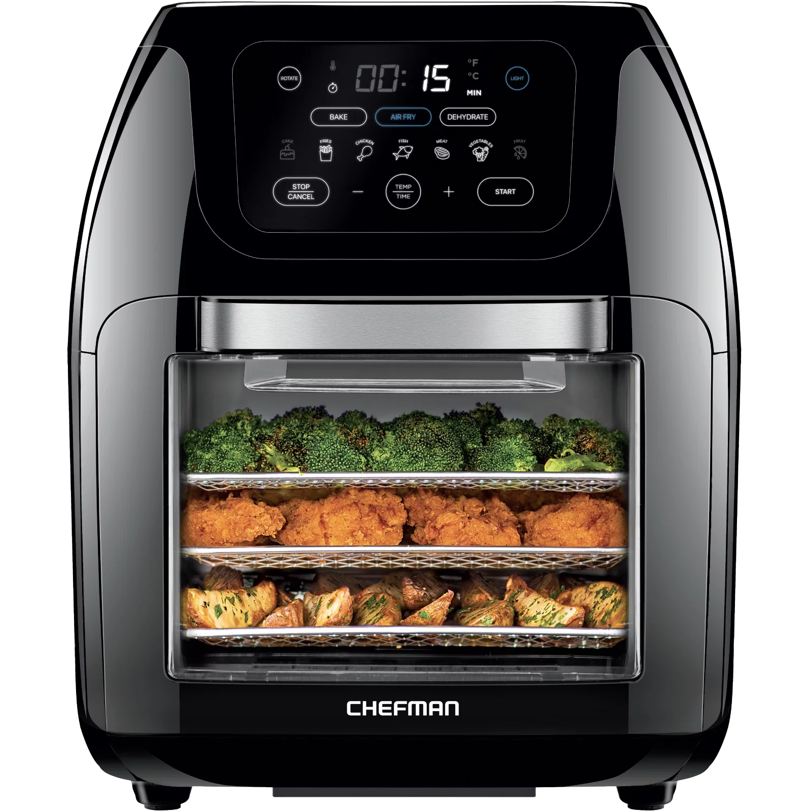 Chefman Multifunctional Digital 10 Qt. Air Fryer+ Rotisserie, Fry, Roast & Bake, 17 Presets – Black, New