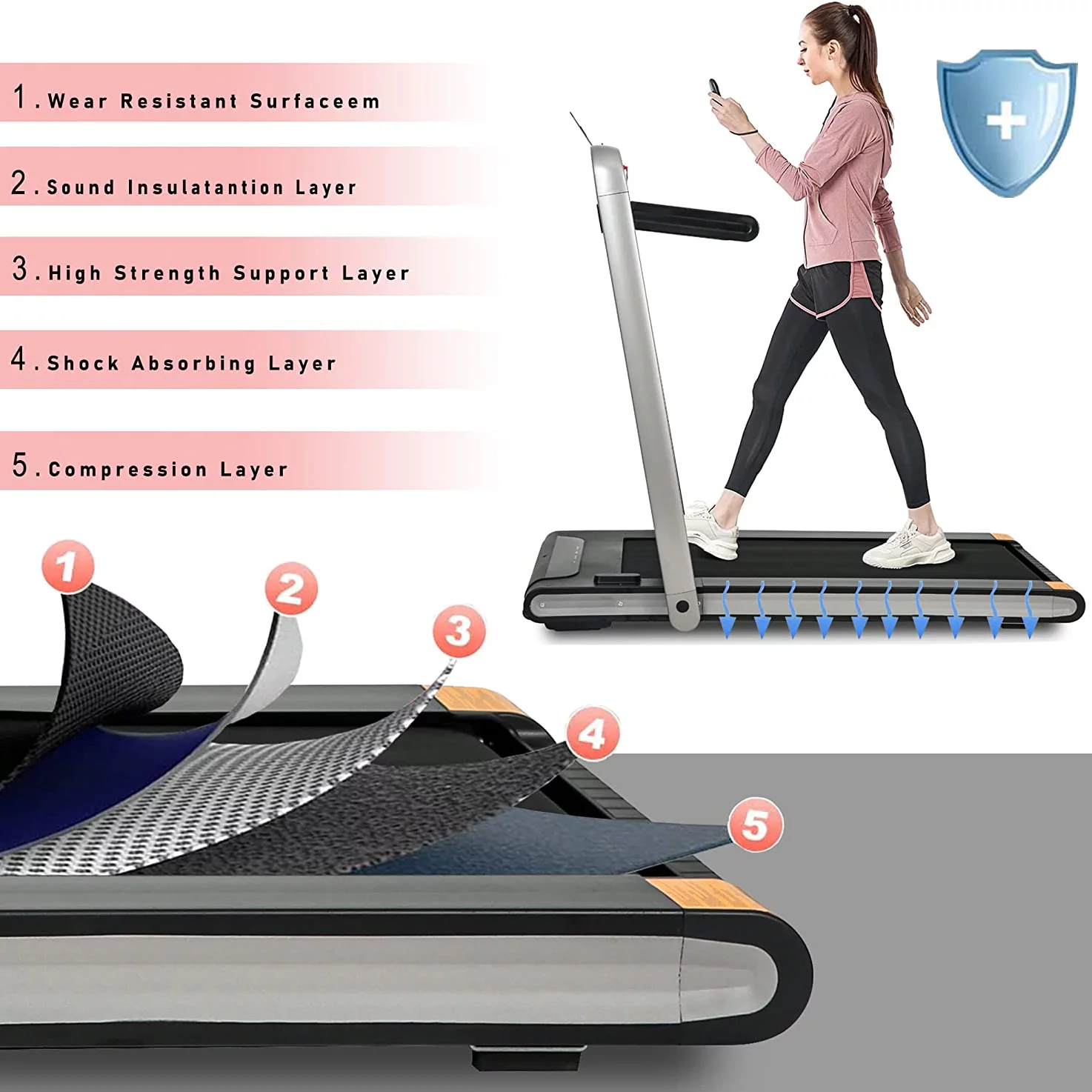 LONGGLE Folding Treadmill with Remote & Screen, 2.5 HP Treadmill for Home, 220 lbs