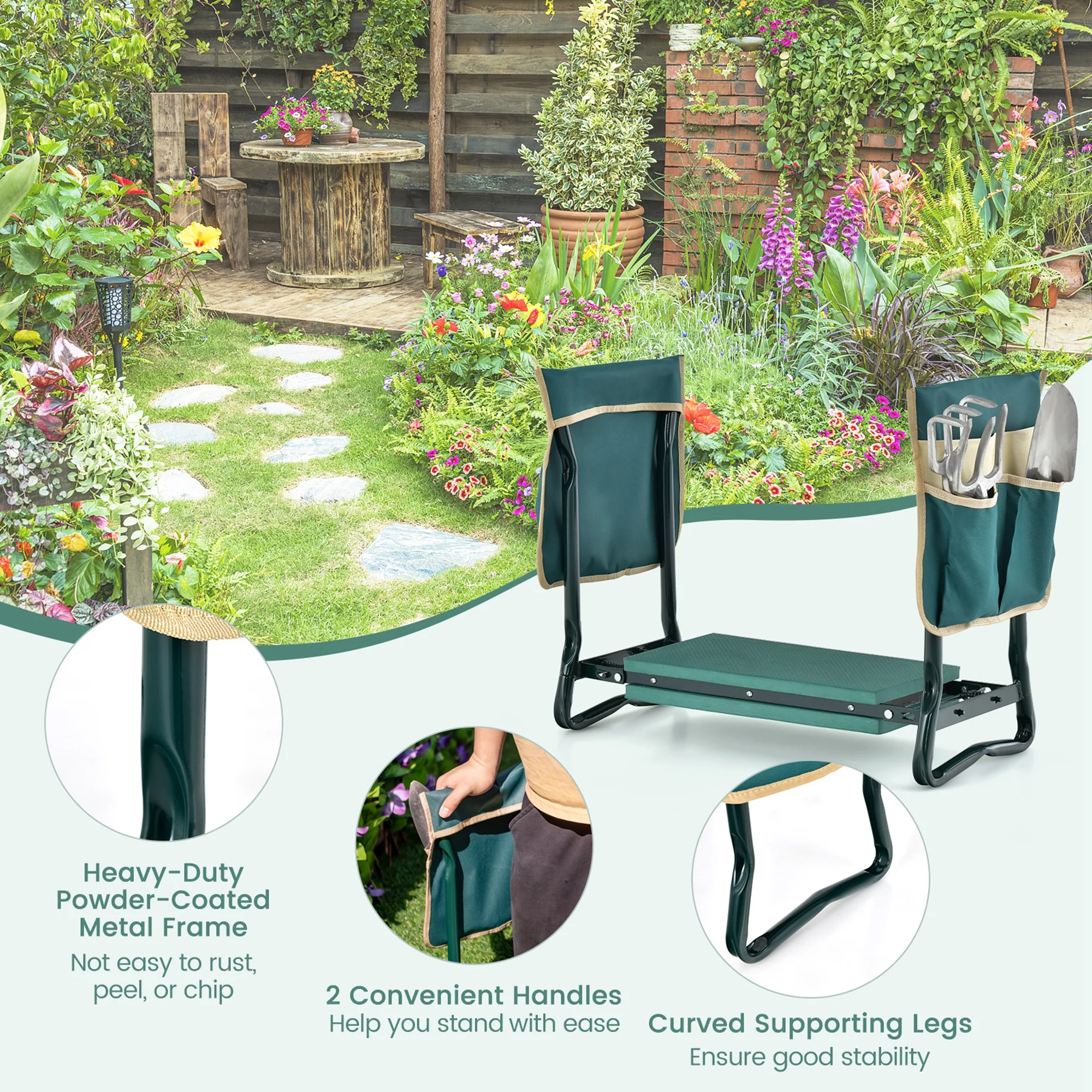 Costway Folding Garden Kneeler Seat Bench w/2 Bonus Tool Pouches EVA Foam Pad