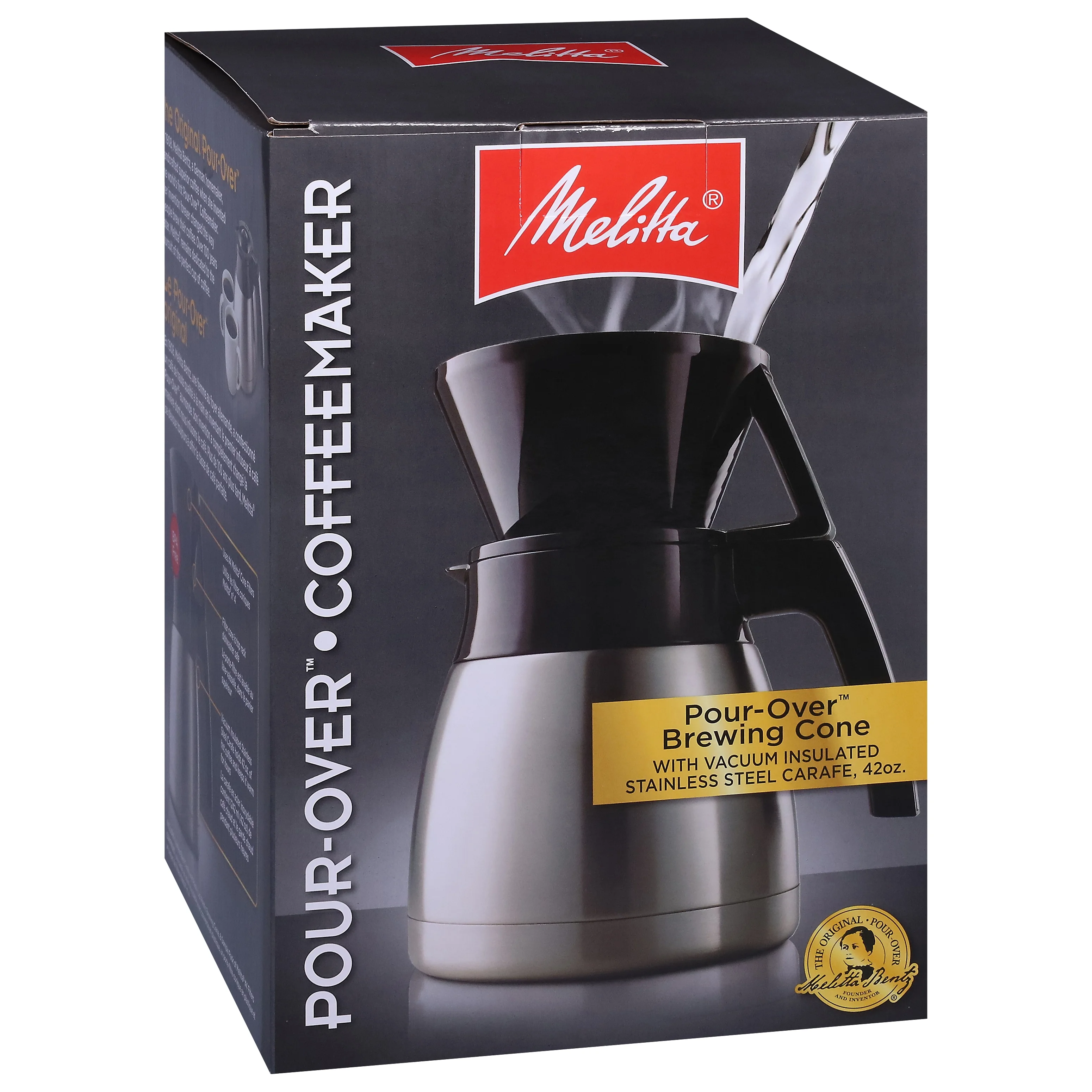 Melitta Pour-Over Coffee Brewer & Stainless Steel Carafe Set with Coffee Filters, 42 Ounce Set