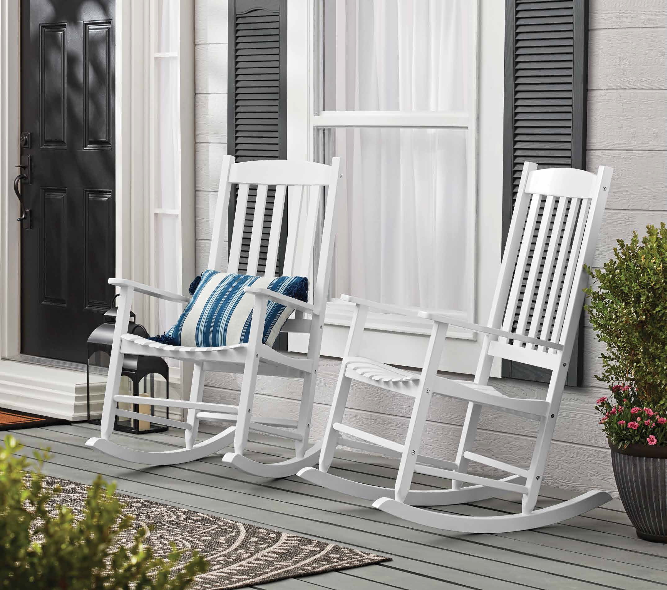 Mainstays Outdoor Wood Porch Rocking Chair, White Color, Weather Resistant Finish