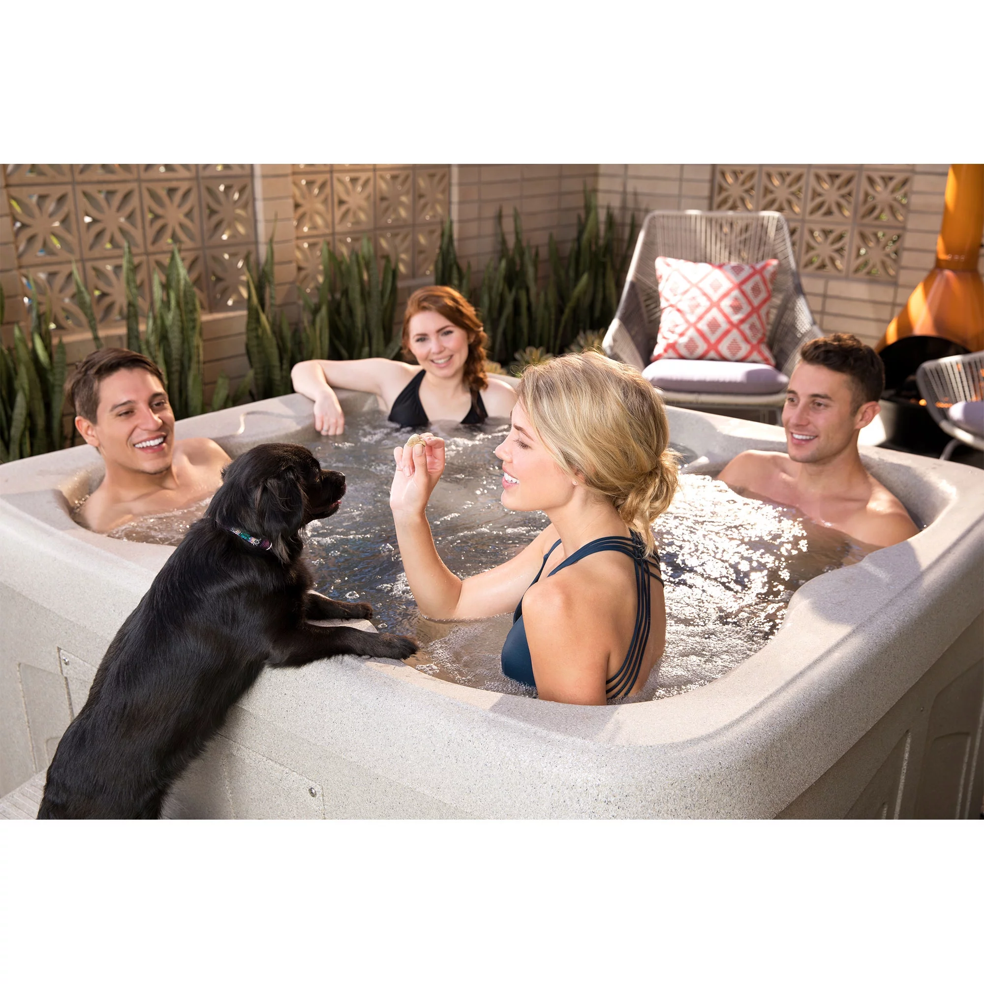 LifeSmart LS100 Taupe 4 Person Plug & Play Square Hot Tub Spa & Black Cover