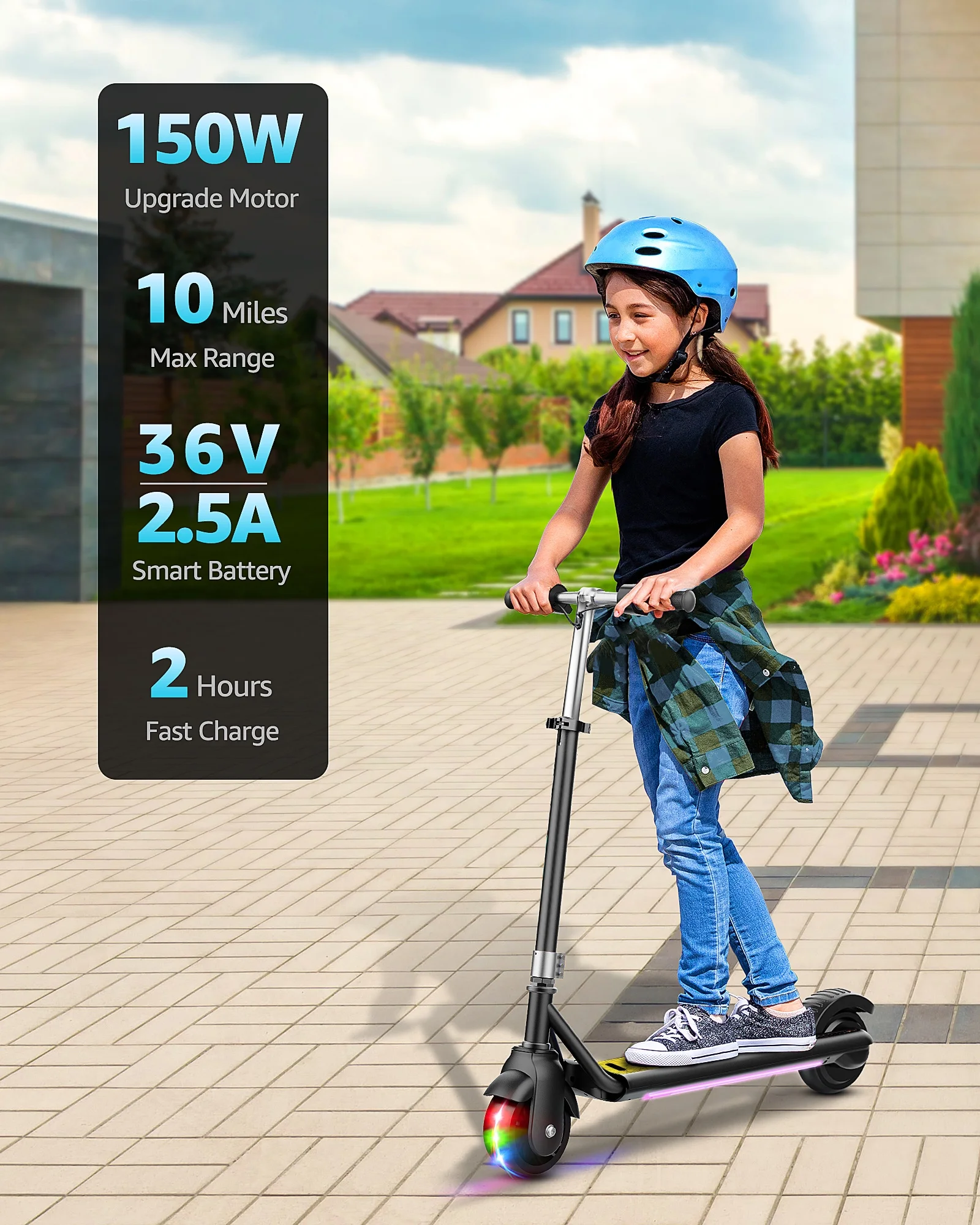 Urbanmax Electric Scooter for Kids, 150W Motor 10mph Speed Electric Scooter with Adjustable Handlebar and LED Lights