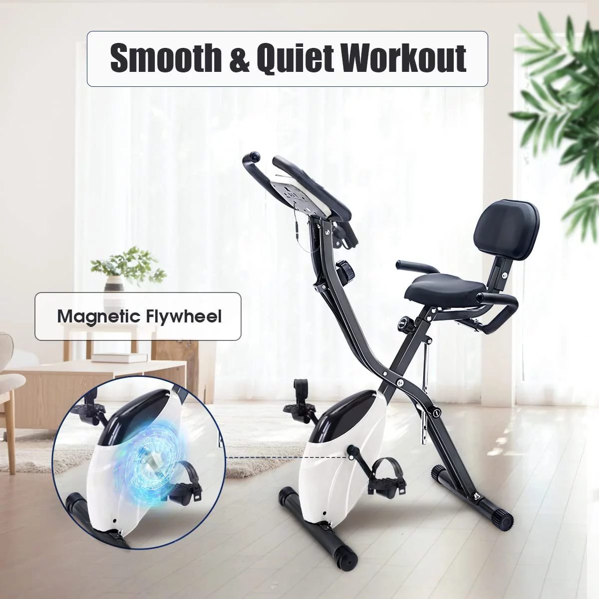 Folding Recumbent Exercise Bike, 3-in-1 Compact Stationary Bicycles Exercise Bike w/ Adjustable Arm Resistance Bands, LCD Monitor, Tablet Holder, High Backrest, Holds 350 lbs,