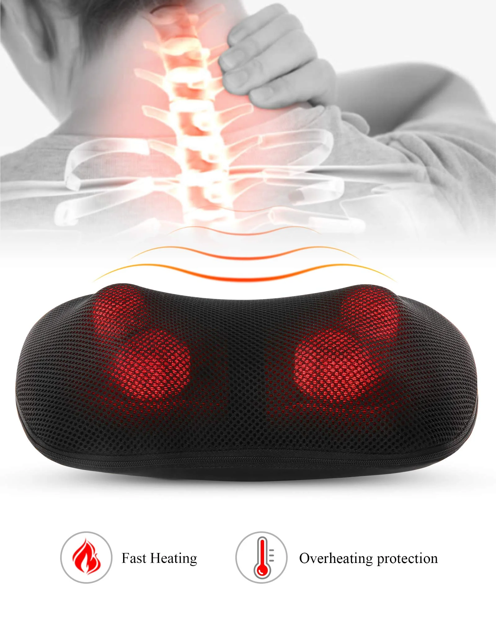 MaxKare Back Neck Massager with Heat, Shiatsu Deep-Kneading Massage for Muscle Pain Relief Spa-Like Soothing for Home Car and Office