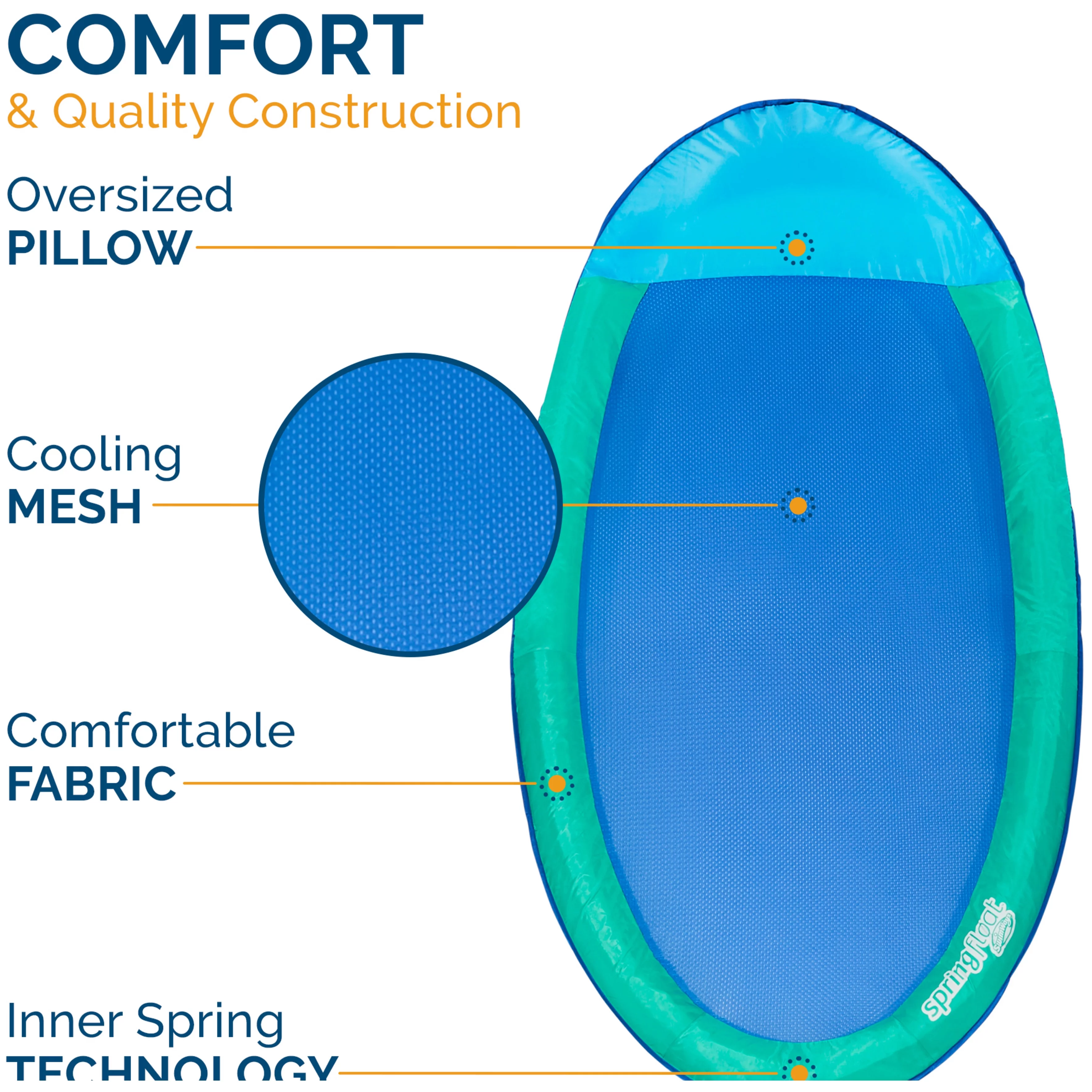 SwimWays Spring Float Inflatable Pool Lounger with Hyper-Flate Valve, Aqua