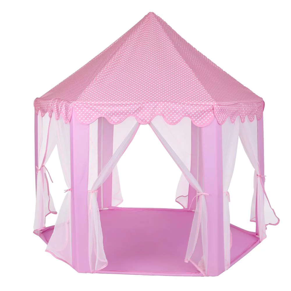 Tebru Kids Play Tents, Princess Castle Play Tent Girls Playhouse Toy Game House with a String of 40 Lights, Pink, Tent for Girls