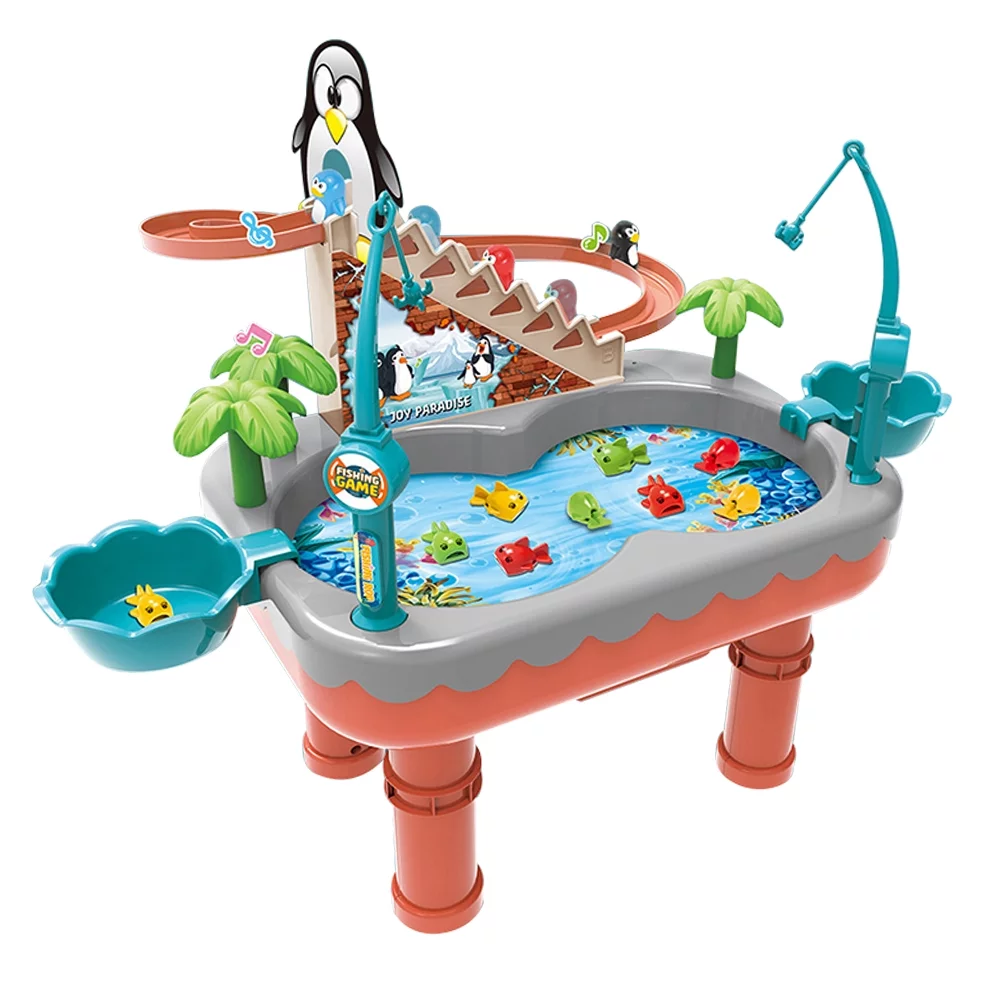 Toddler Toys Baby Toys Kid Toys Fishing Table ToysElectric Water Table for Kid 1-6 – Penguin Stair Climbing Magnetic Fishing Toy Pool Set