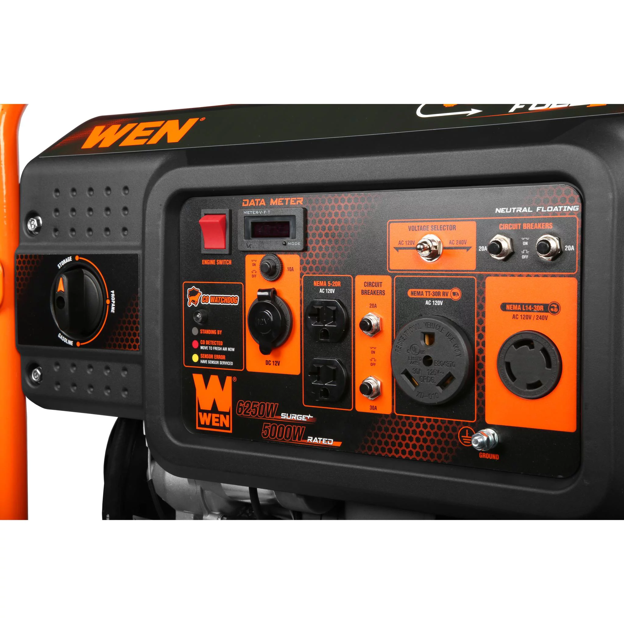 WEN 6250-Watt 120-Volt/240-Volt Dual Fuel Electric Start Portable Generator with Wheel Kit and CO Shutdown Sensor