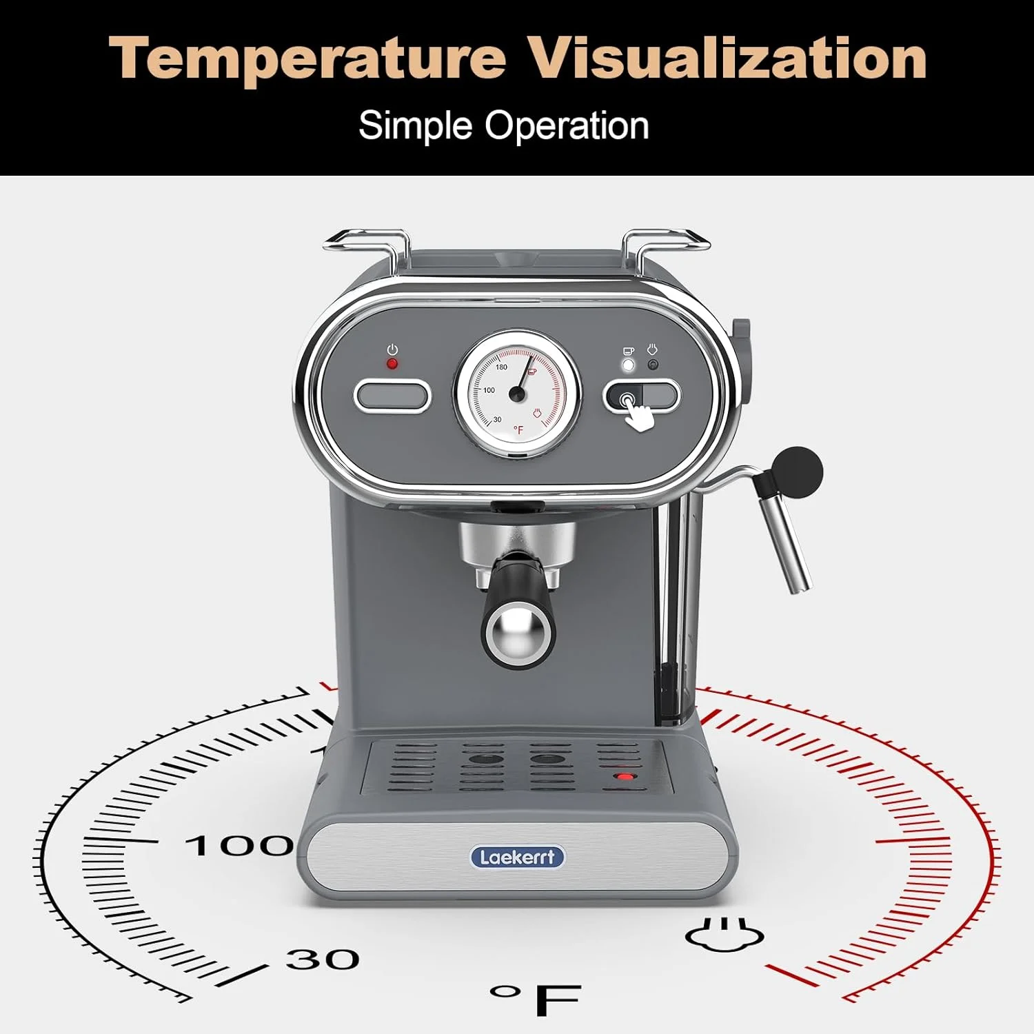 Laekerrt Espresso Machine with Visible Thermometer, 20 Bar Pump Pressure Home Coffee Machine with Milk Frother Steam Wand, 1100W Cappuccino Latte Coffee Maker