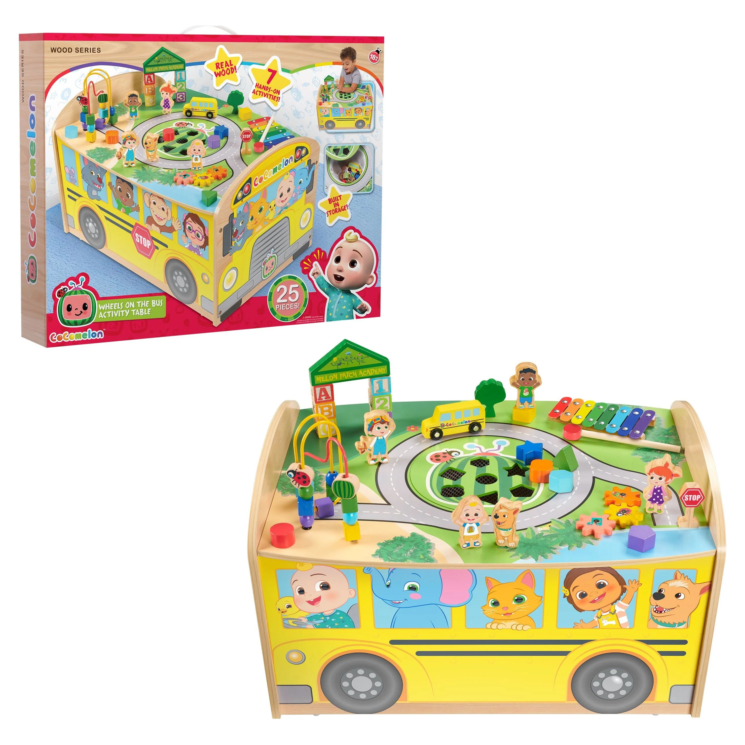 Cocomelon Wheels on the Bus Wooden Activity Table, Recycled Wood, for Toddlers 18 Months+