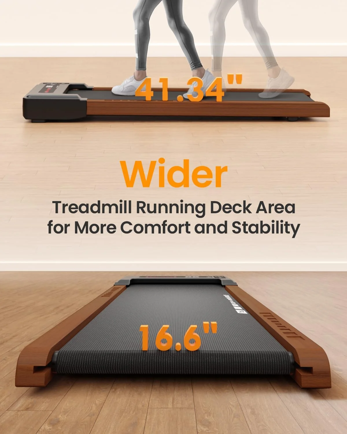 BesWin Walking Pad Wood Under Desk Treadmill , Portable Mini Treadmill with Remote Control, Bluetooth, 265lbs Capacity, Installation-Free Jogging Machine for Home/Office