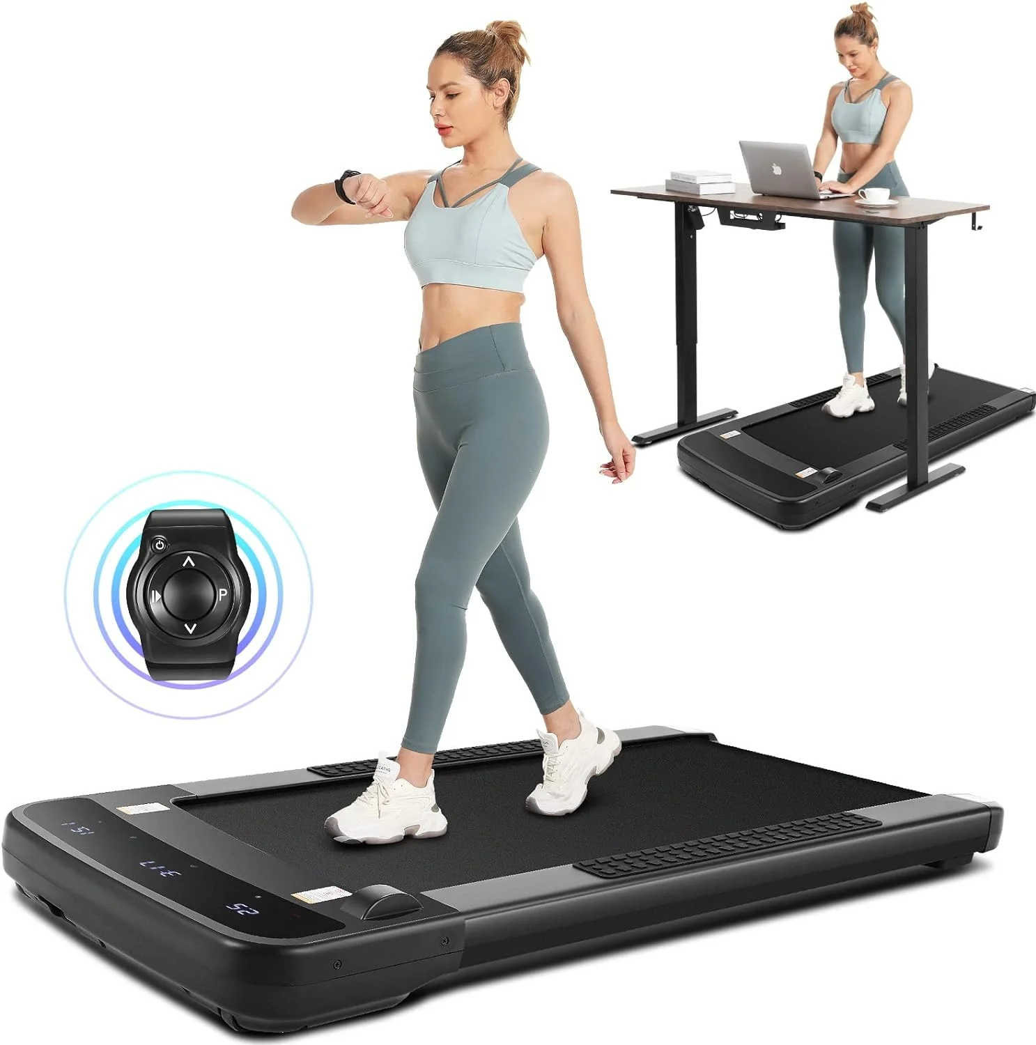 Tikmboex Folding Under Desk Treadmill with Incline, 2 in 1 Walking Pad Treadmill with Remote Control, LED Touch Screen, Installation – Free for Home Office