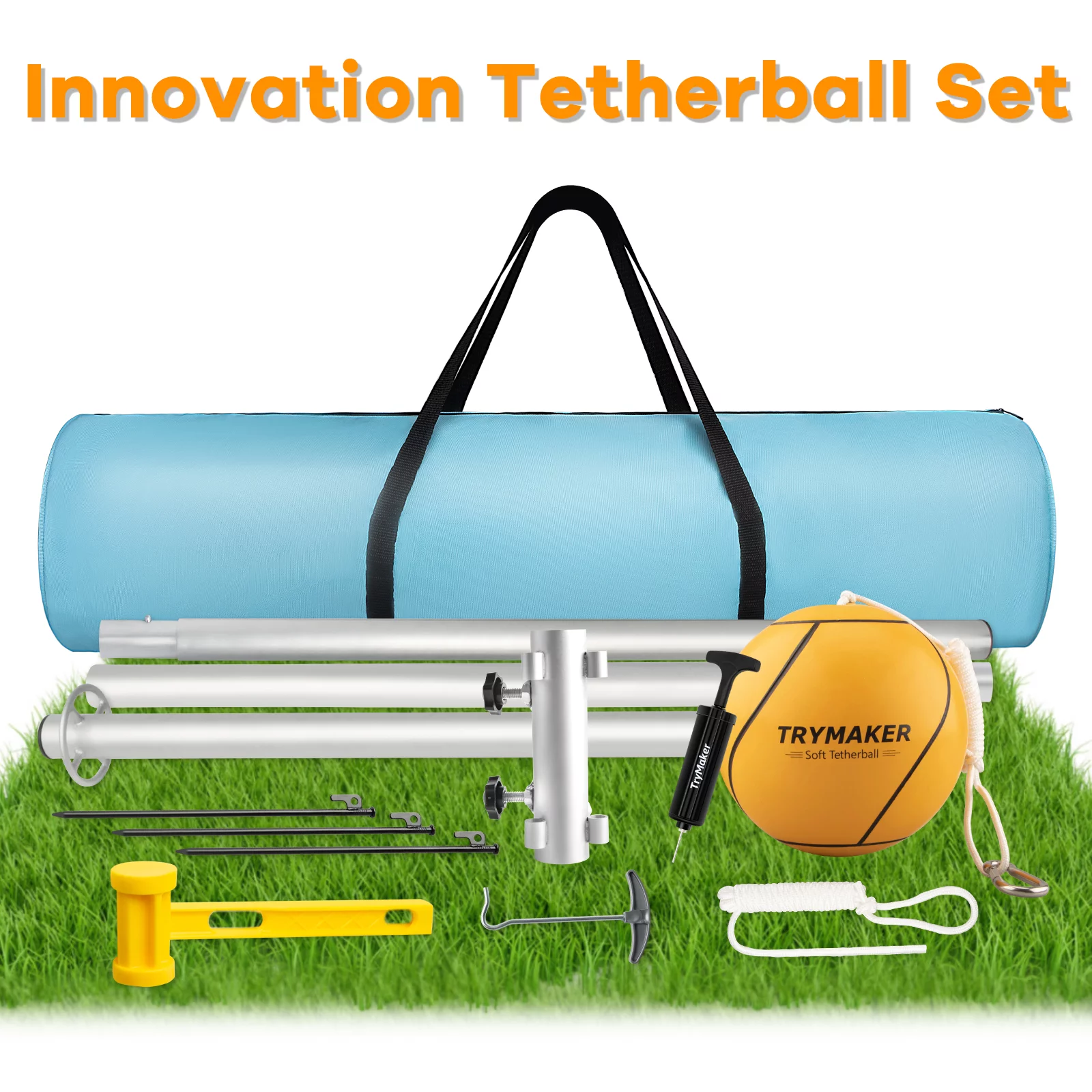 Trymaker Tetherball Set with Base,Tetherball Equipment with Pole for Backyard and Outdoor,Tether Ball Set with Base Heavy Duty for Kids and Adult.