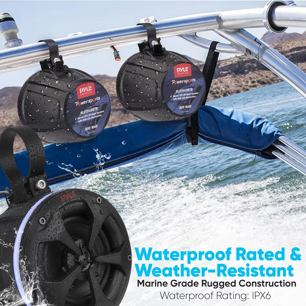 Pyle Bluetooth Off-Road Speakers – 4″ 800W 4-CH Marine Grade Waterproof Wakeboard Tower System