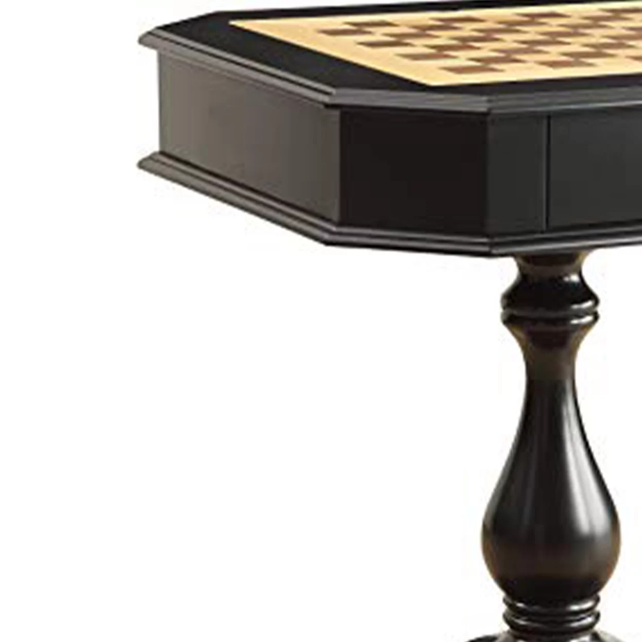 Wooden Chess Game TableWith One Drawer, Black- Saltoro Sherpi