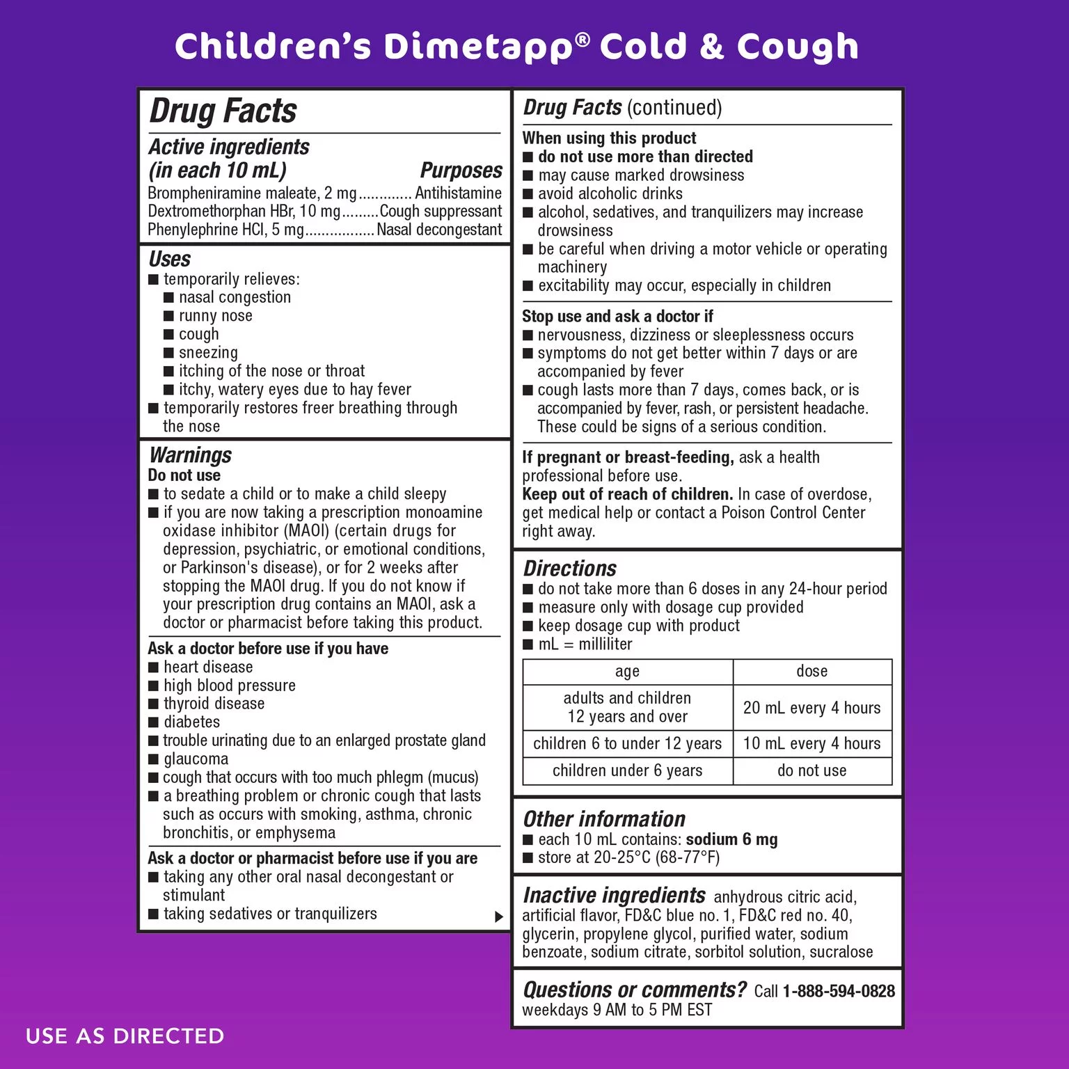 Children’s Dimetapp Cold & Cough Medicine, Antihistamine, Liquid Grape Flavor, Alcohol-Free, 4 Fl oz