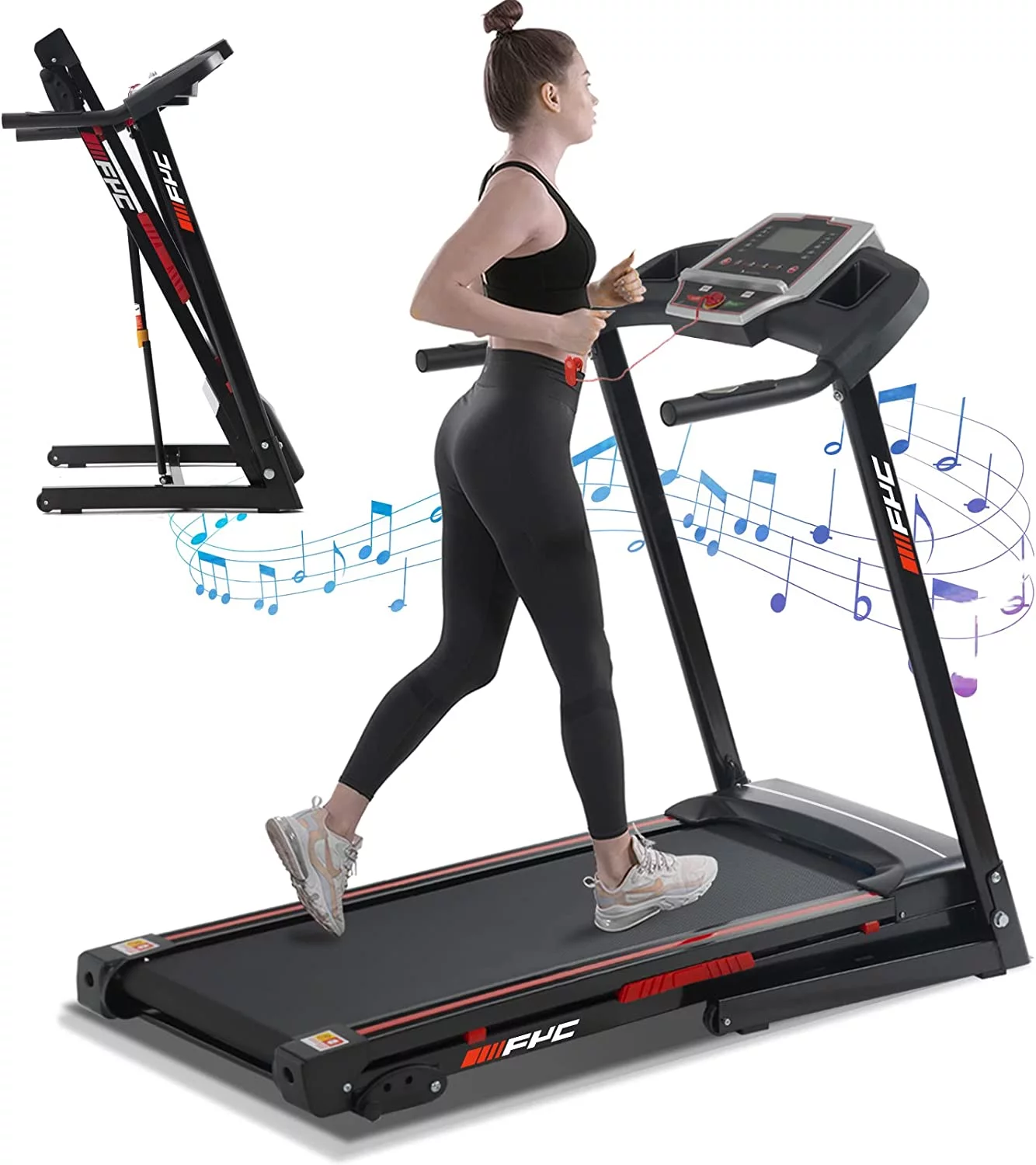 Folding Treadmill with Incline – 300LBS Foldable Electric Running Walking Machine with Bluetooth for Home Small Apartment, 17?? Wide Fitness Jogging Exercise, Easy Installation and Space Save