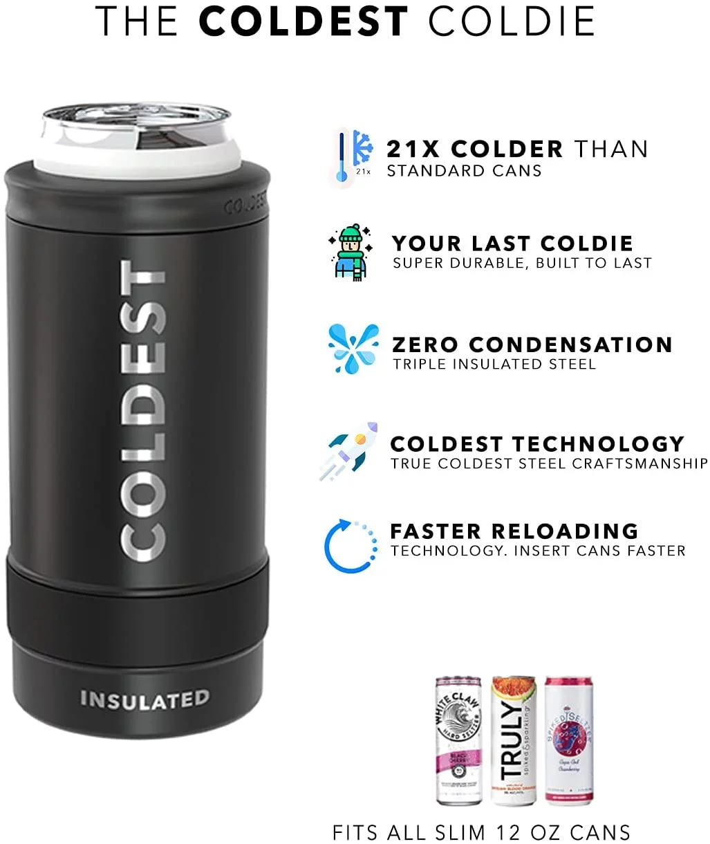 COLDEST Standard Can Cooler for Beer, Soda, Sparkling Water, Vacuum Insulated Stainless Steel Drink Sleeve Holder for 12 oz