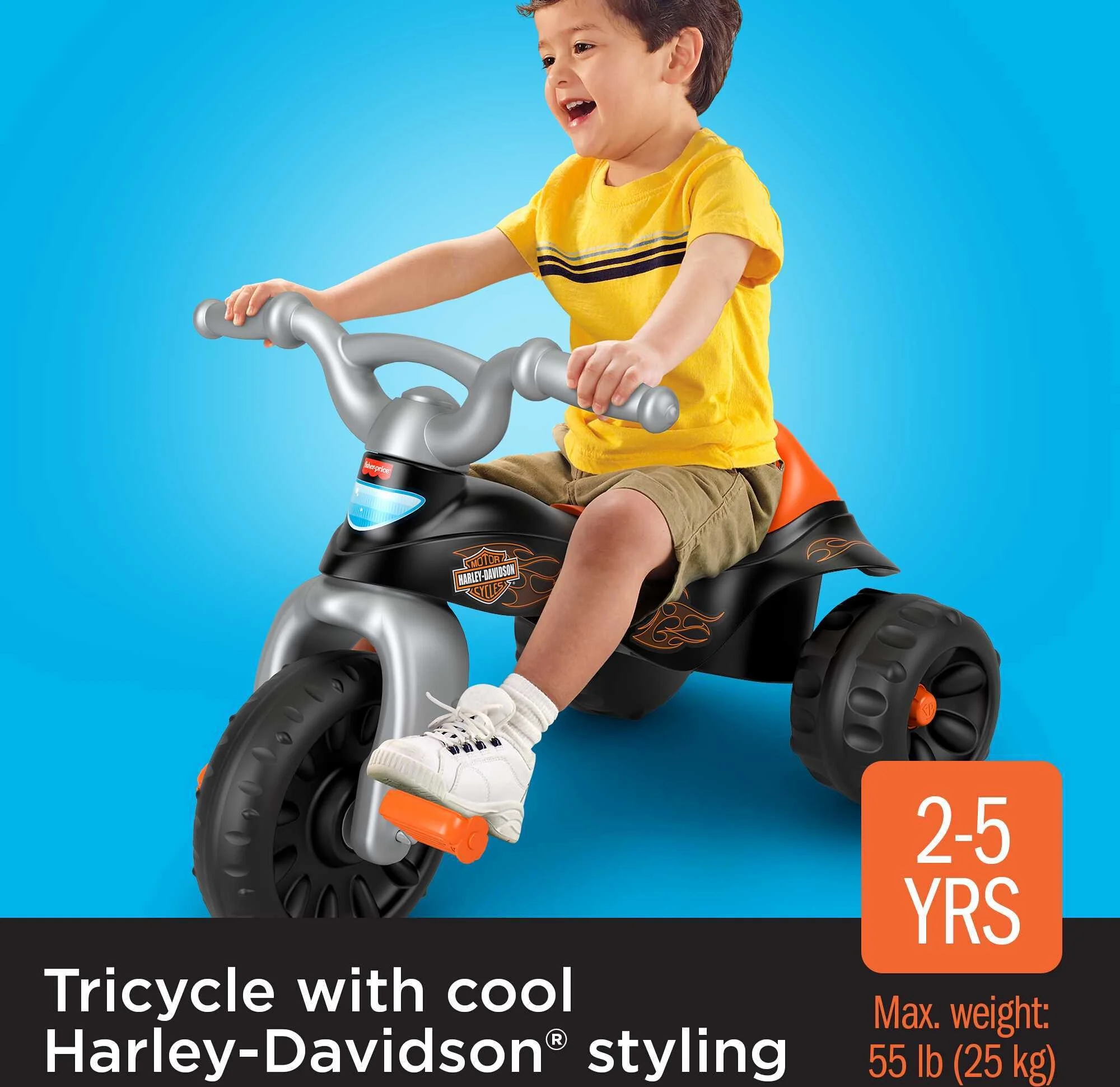 Fisher-Price Harley-Davidson Tricycle with Handlebar Grips, Multi-Terrain Tough Trike, Toddler Toy