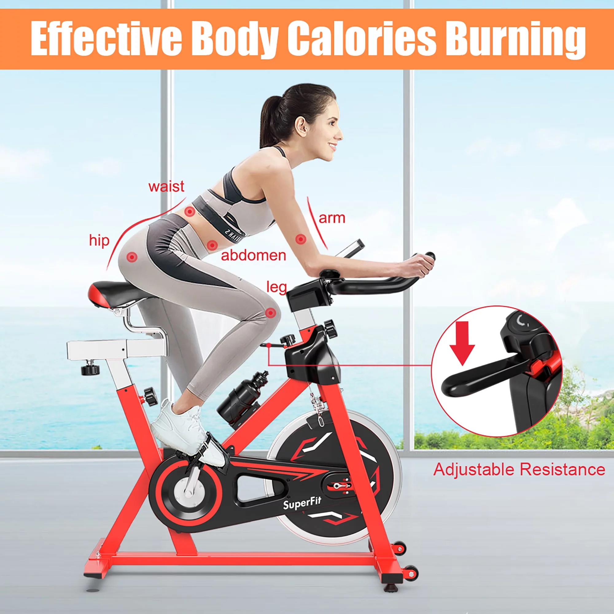 Goplus Stationary Indoor Fitness Cycling Bik w/ LCD Monitor Red