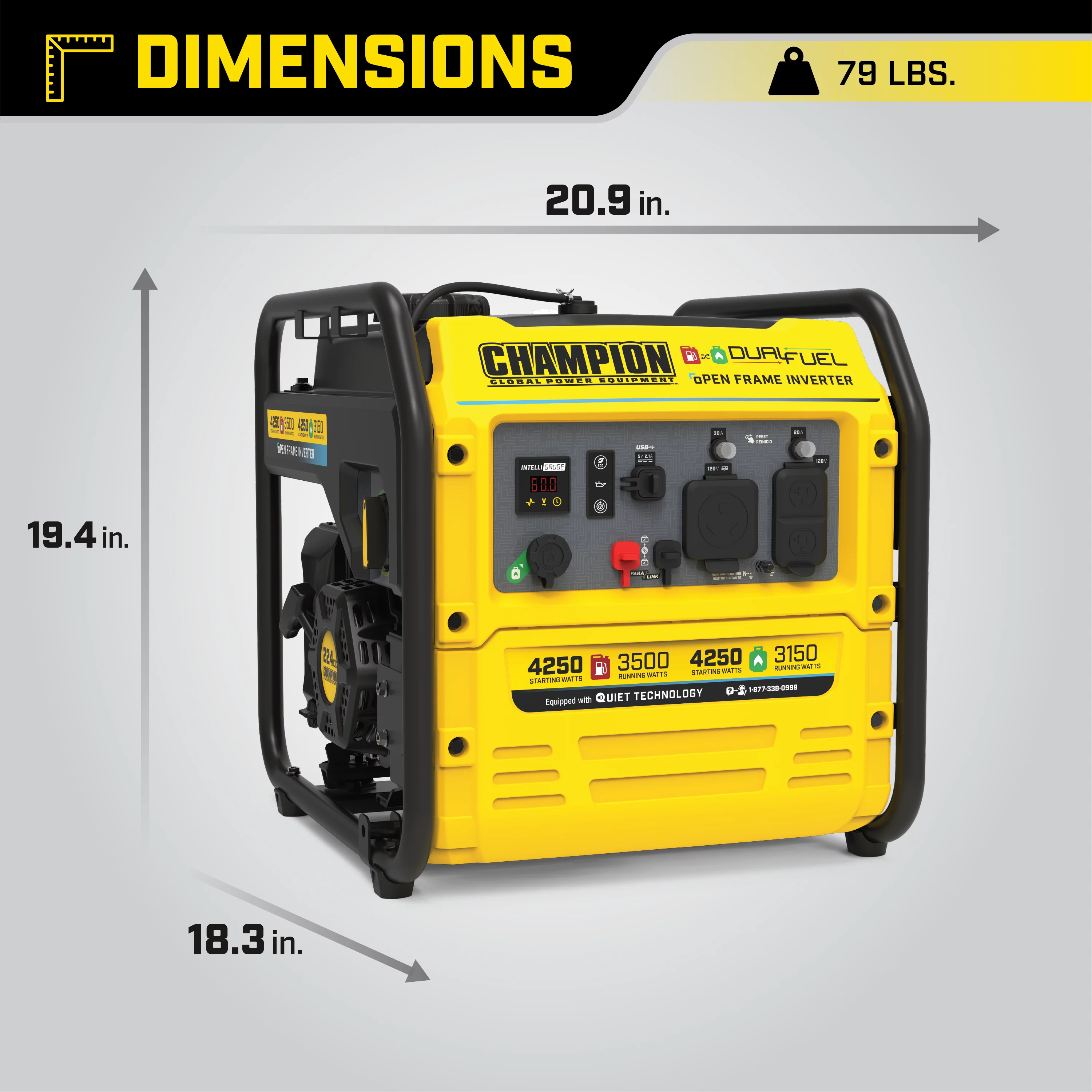 Champion Power Equipment 4250-Watt Dual Fuel RV Ready Open Frame Inverter Generator