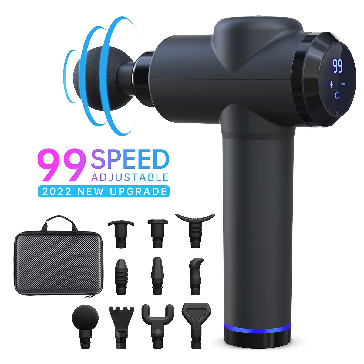 GPED Upgraded 99 Adjustable Speeds Muscle Massage Gun, Handheld Professional Deep Tissue Percussion Massage, Quiet Massage Gun with 4 Massage Heads for Neck & Back Full Body Muscle Massage