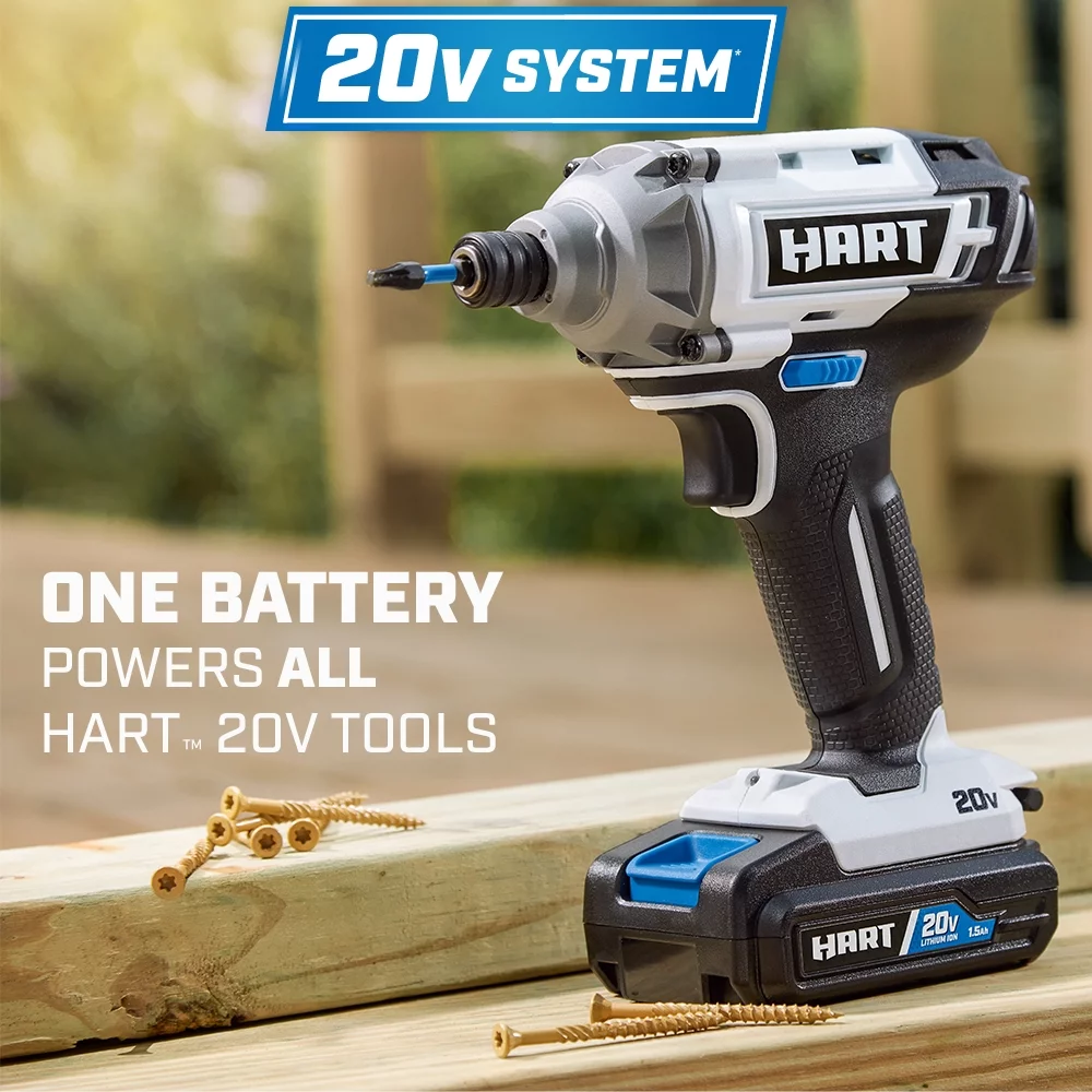 HART 20-Volt Cordless 2-Tool Combo Kit, 1/2-inch Drill/Driver, Impact Driver, (1) 1.5Ah Lithium-Ion Battery