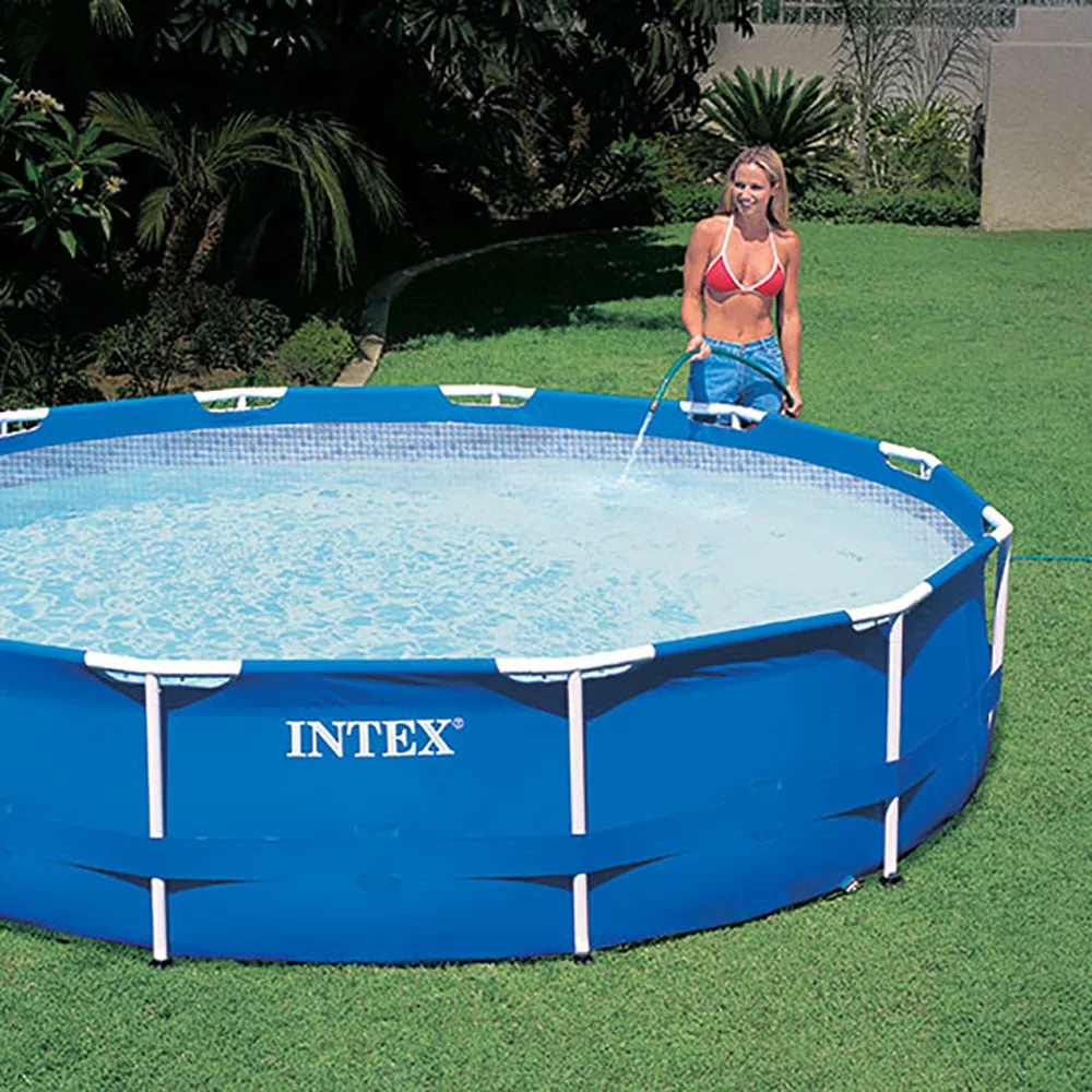 Intex 12′ x 30″ Round Metal Frame Above Ground Pool, Filter, Cover, & Maintenance Kit