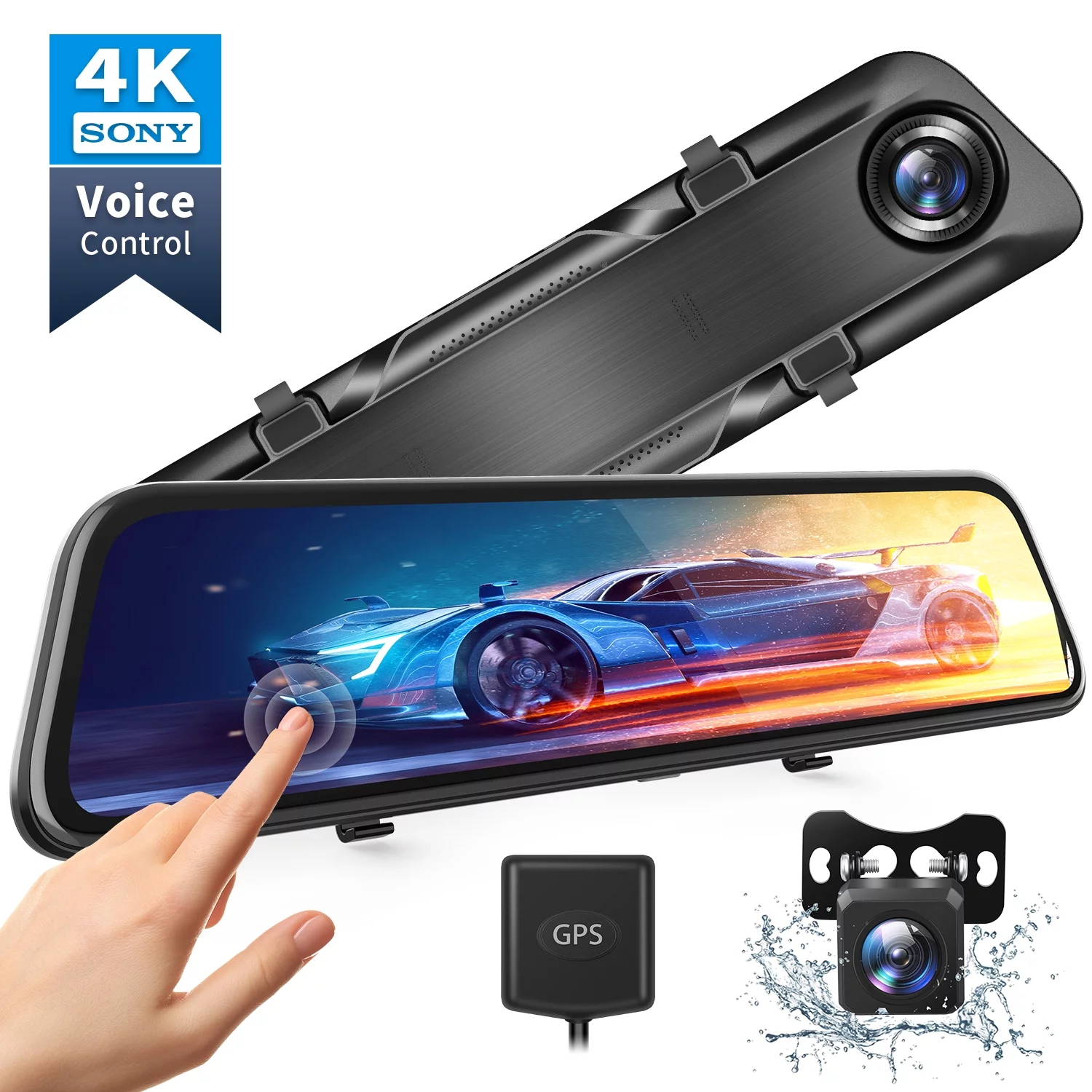 4K 12″ Mirror Dash Cam – Vantop H612T Front & Rear View Dual Dash Camera, IPS Touch Screen, Voice Control Cars Mirror Camera W/Night Vision Parking Monitor