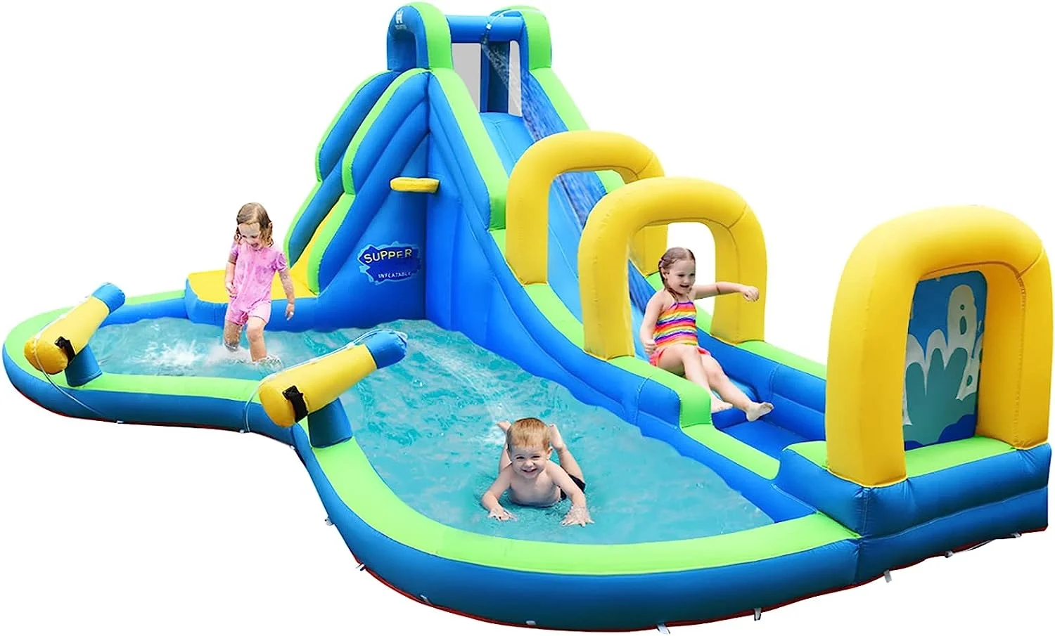 Inflatable Water Slide, Mega Waterslide Park for Kids Backyard Fun w/Adventure Long Slide, Splash Pool, Climbing, Blow up Water Slides Inflatables for Kids and Adults