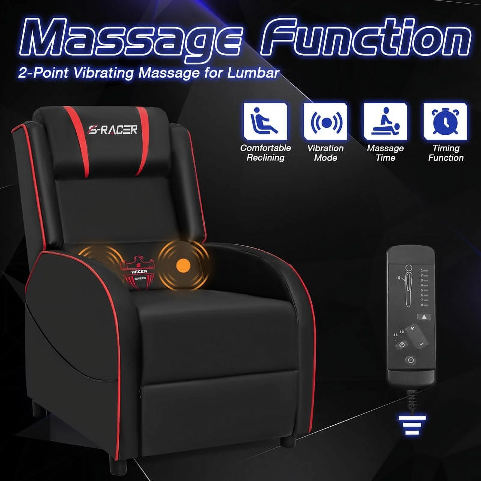 Homall Massage Gaming Recliner Chair Video Game Chair Racing Sofa Chair PU Leather Living Room Sofa Single Home Theater Seating, Purple