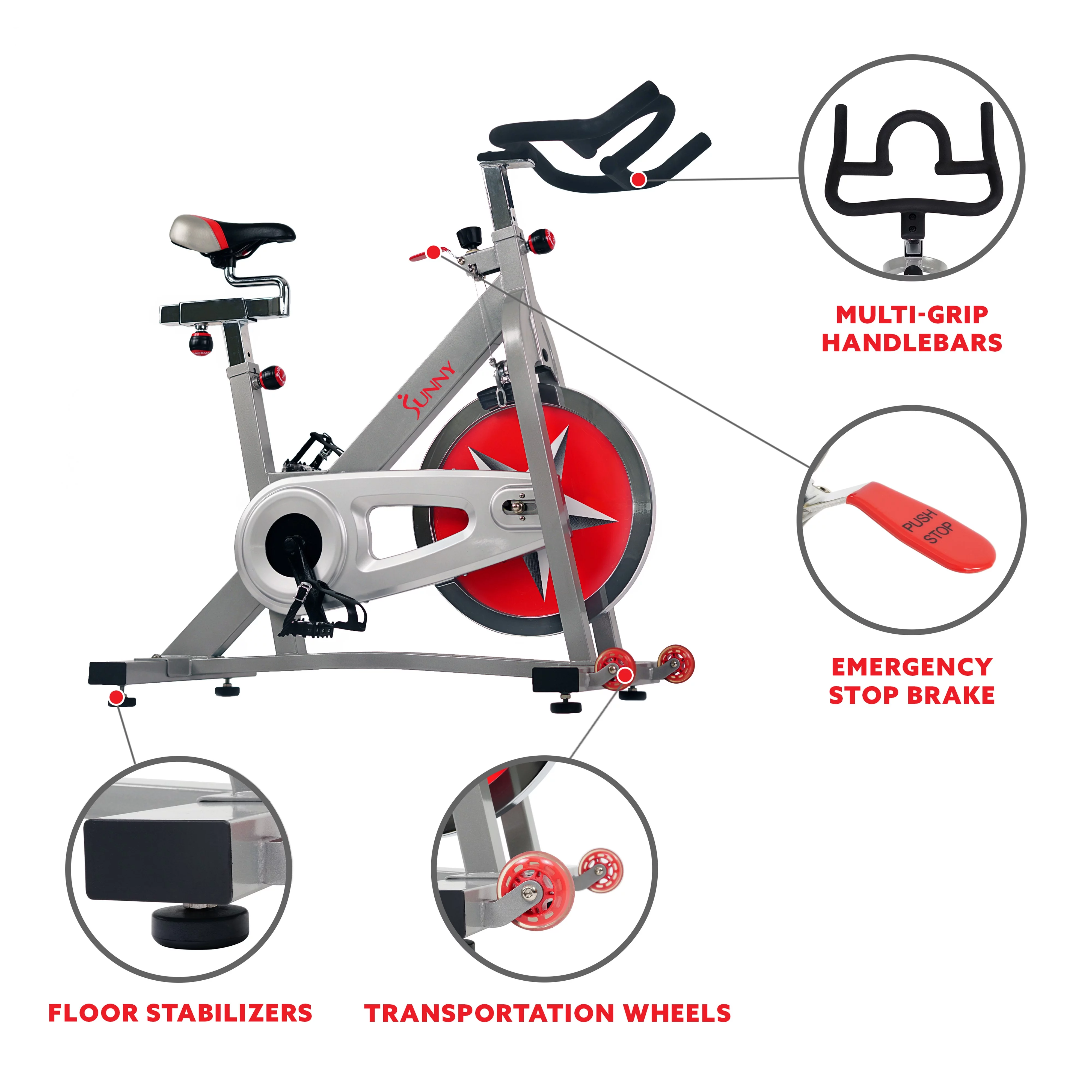 Sunny Health & Fitness Stationary Chain Drive 40 lb Flywheel Pro Indoor Cycling Exercise Bike Trainer, Workout Machine, SF-B901