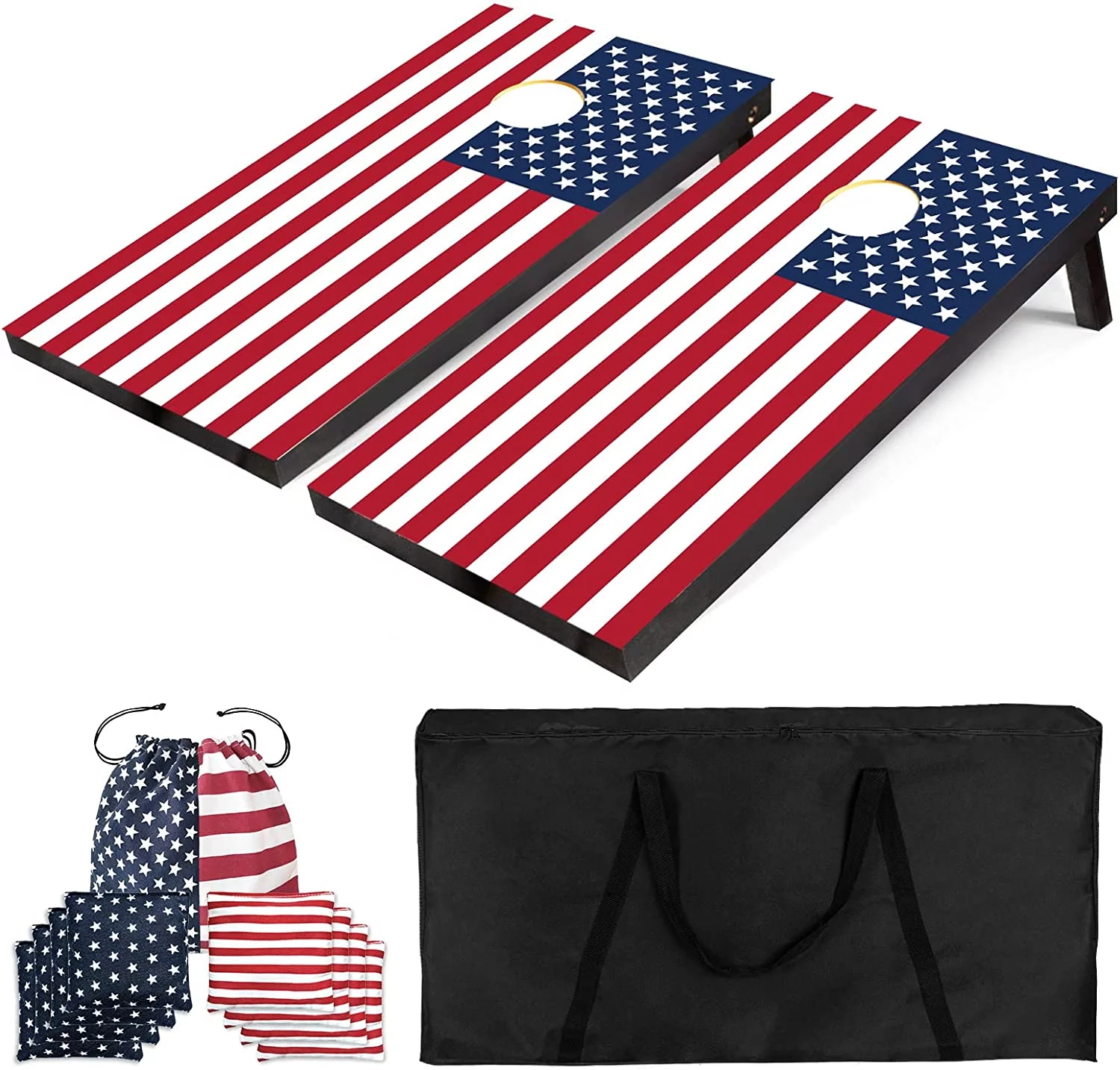 SubSun 3’x 2′ New American Flag Cornhole Boards Set Coated Wood Premium