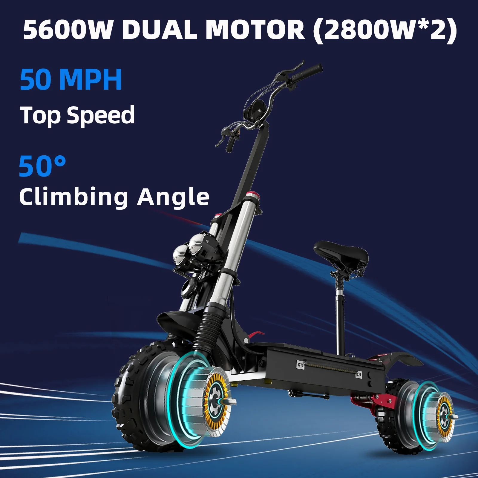 AJOOSOS X60 Electric Scooter Adults 50 mph Top Speed, 5600W Dual Motor, 60 Miles Long Range, 11″ Off-Road Tire, Hydraulic shock absorption, Foldable Electric Scooter with Seat