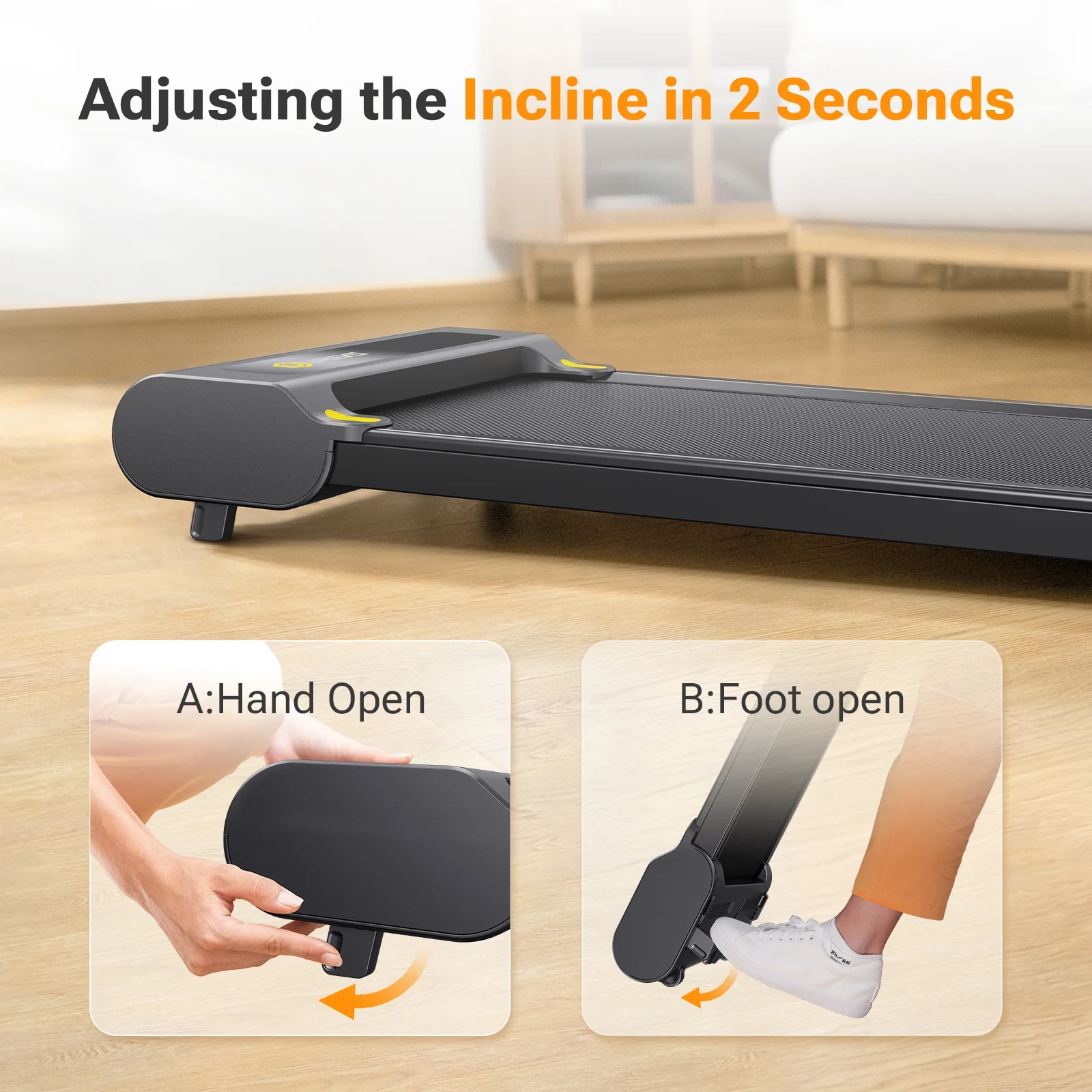 UREVO Walking Pad with Incline, Manual Incline Under Desk Treadmill for Home/Office, 3% Inclined, 265lbs Weight Capacity