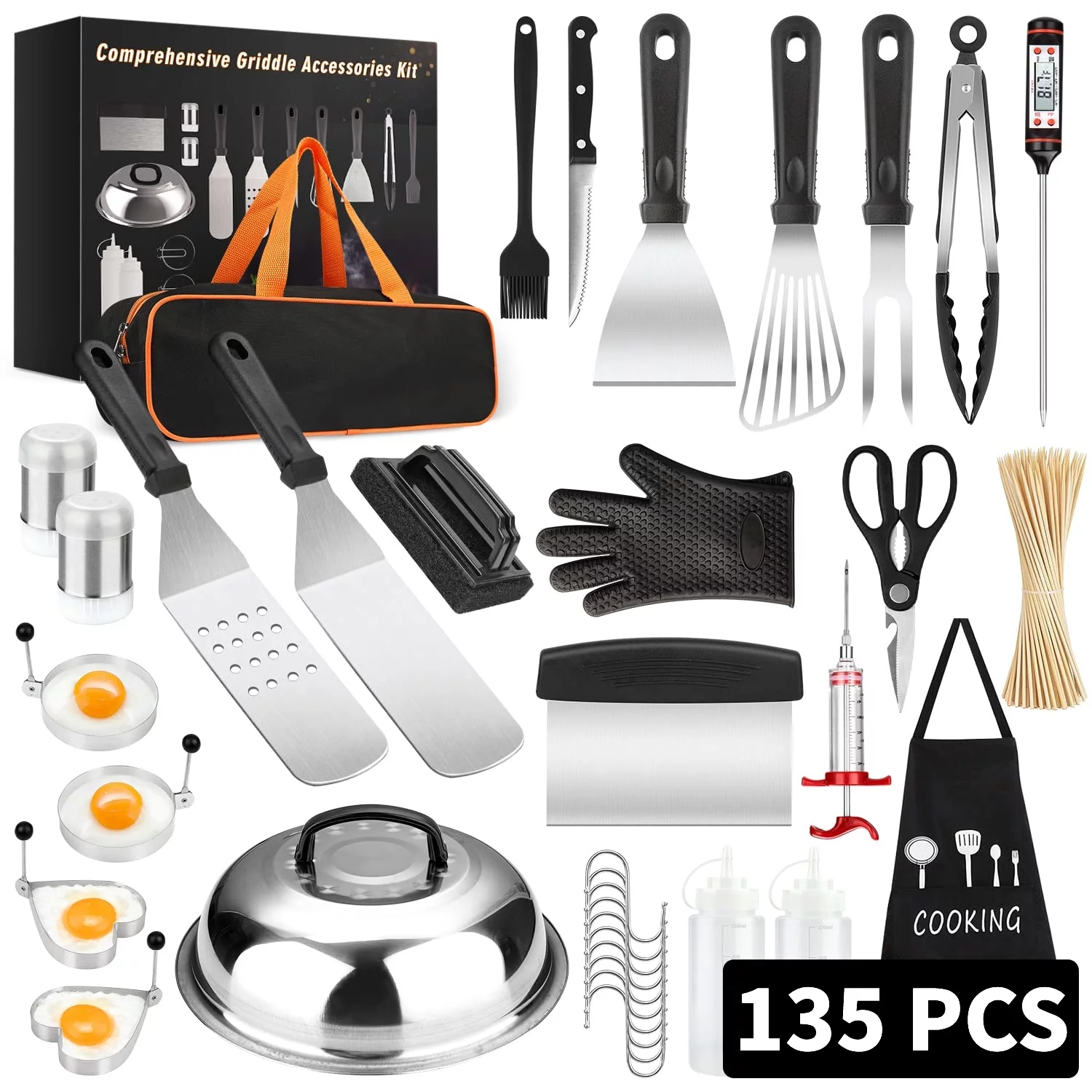 Griddle Accessories Kit, 135 Pcs Grill Tools for Blackstone Camp Chef Professional BBQ Spatula Set with Basting Cover