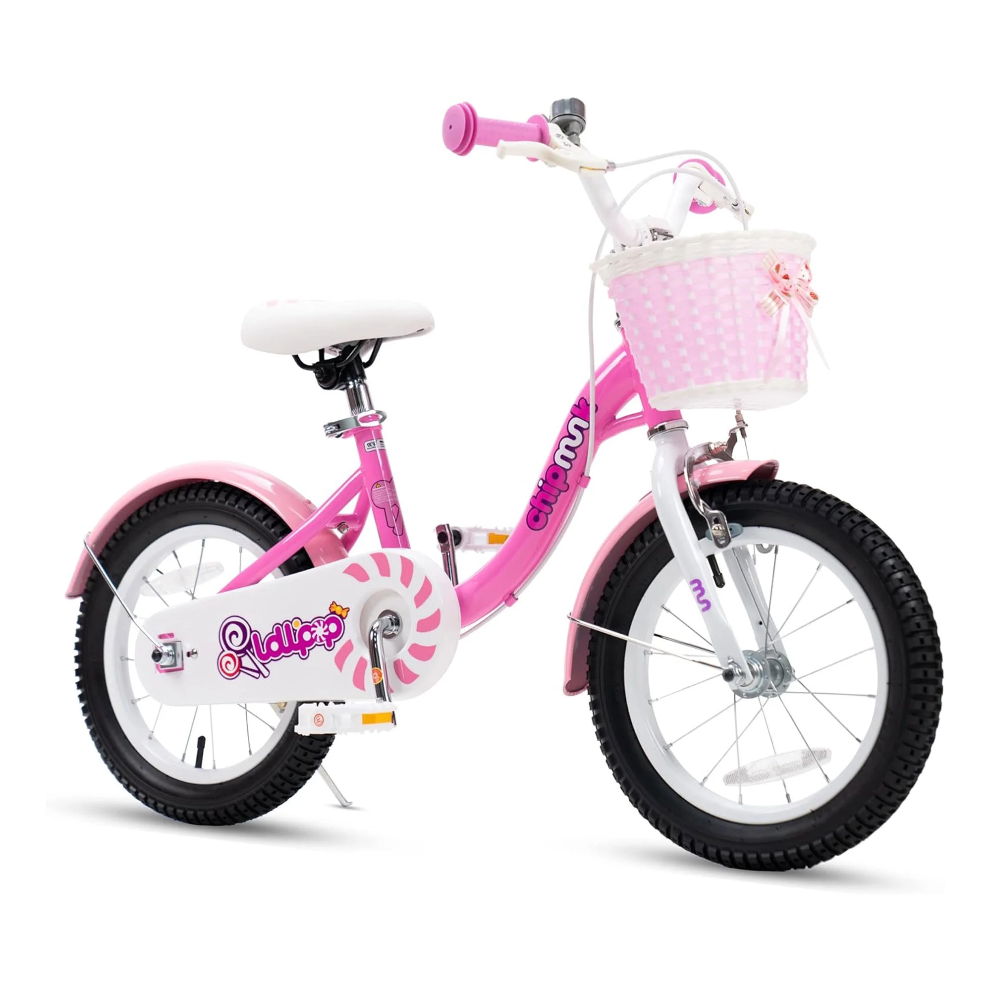 RoyalBaby Chipmunk Girls Kids Bike Bicycle with Basket Training Wheels 14 Inch Lollipop Pink