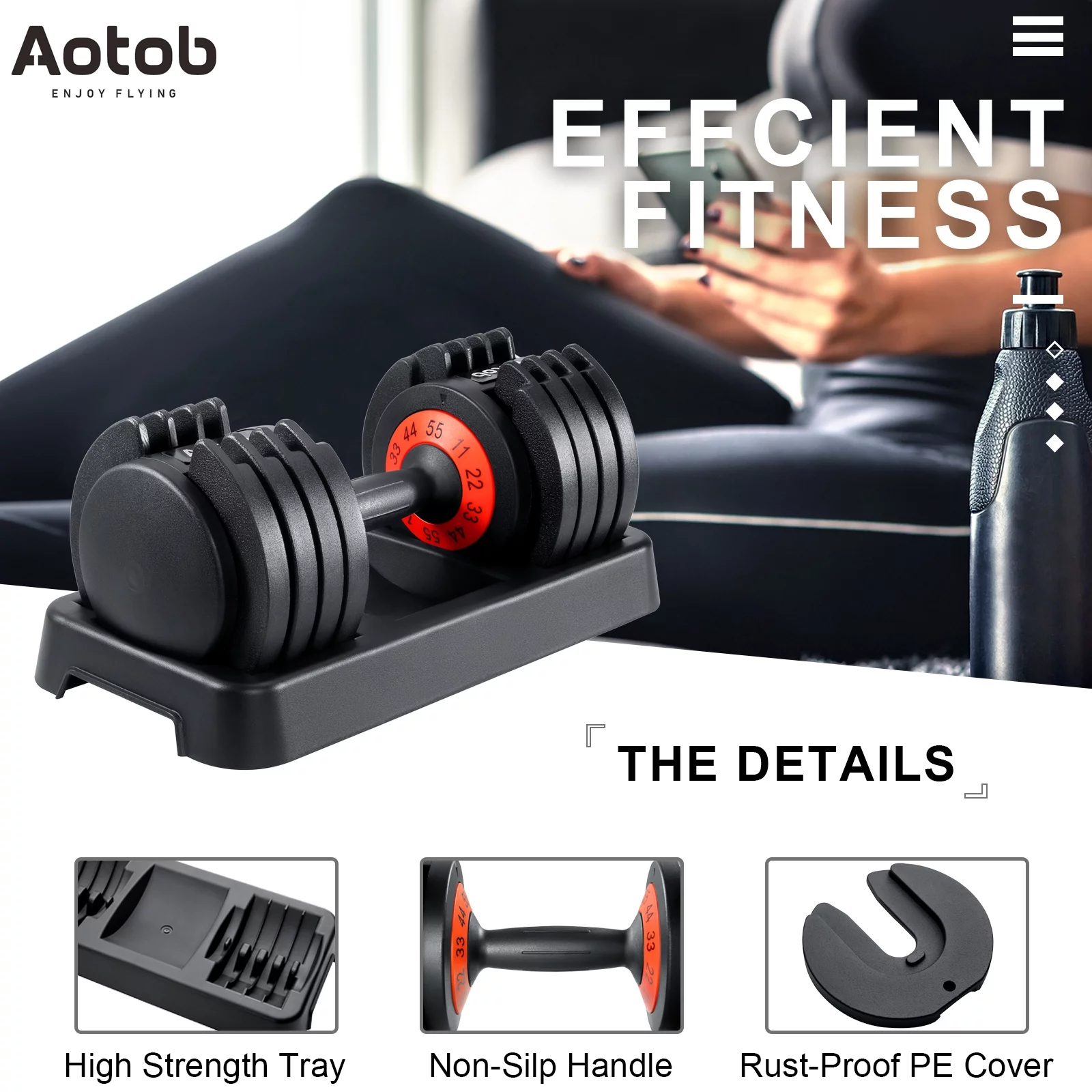 AOTOB 55 lbs (Pair) Adjustable Dumbbell Set, Dumbbells Adjustable Weight with Anti-Slip Fast Adjust Turning Handle, Dumbbell Sets Adjustable for Men and Women, Dumbbells Pair for Home Gym Exercise