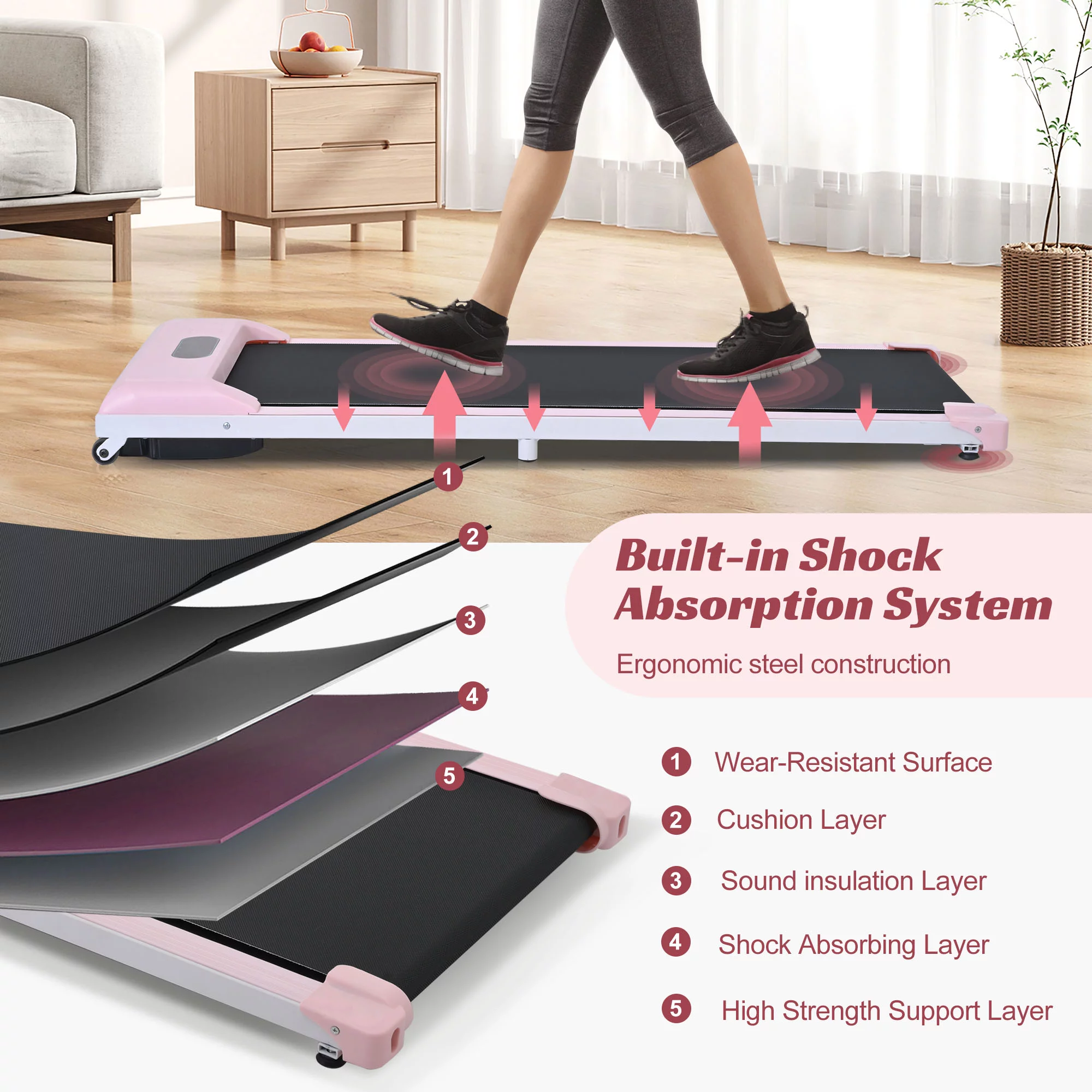 2-in-1 Under Desk Treadmill Walking Pad 2.5HP Walking Jogging Running Machine for Home/Office Use,Black