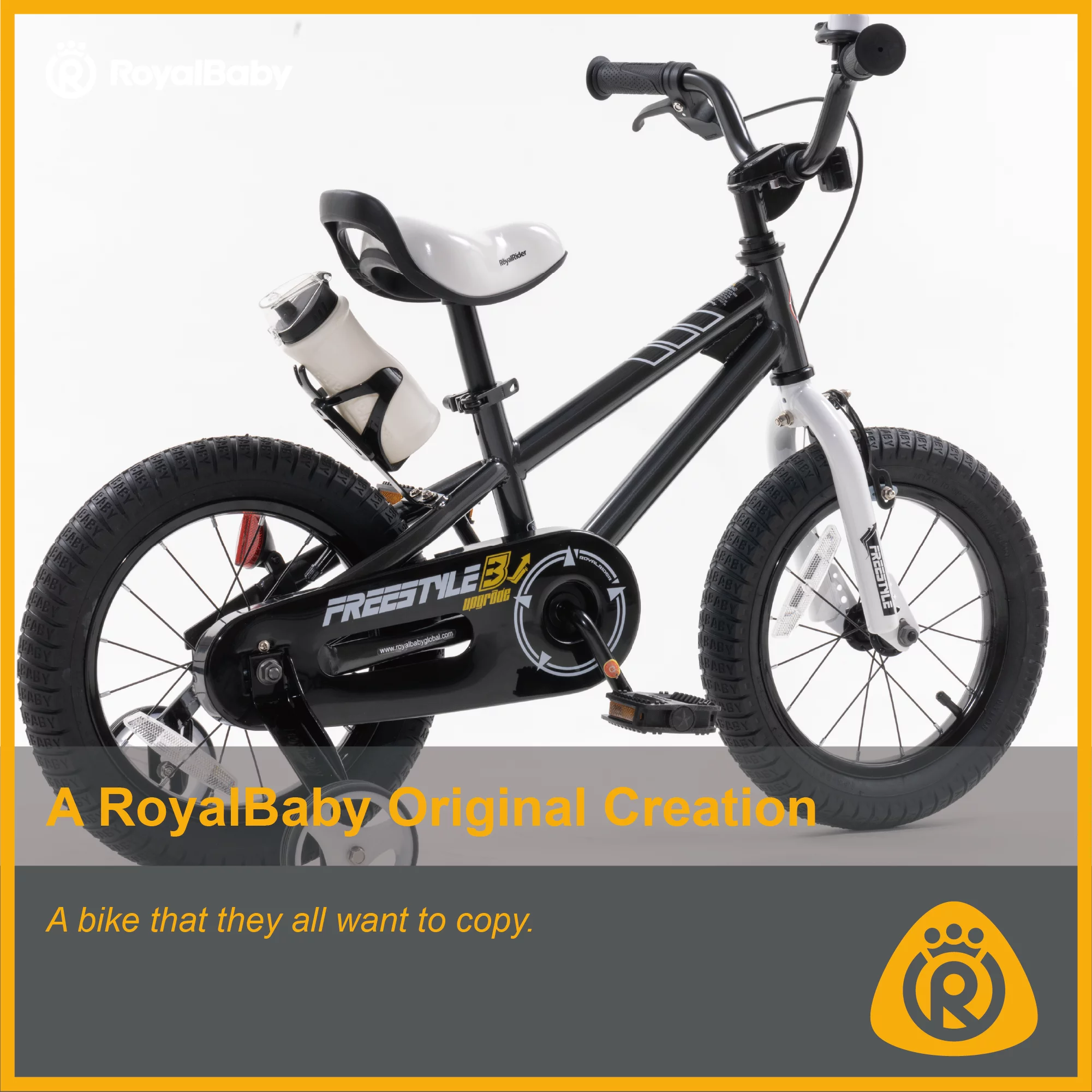 Royalbaby Boys Girls Kids Bike 12 In BMX Freestyle Black 2 Hand Brakes Bicycles with Training Wheels Child Bicycle